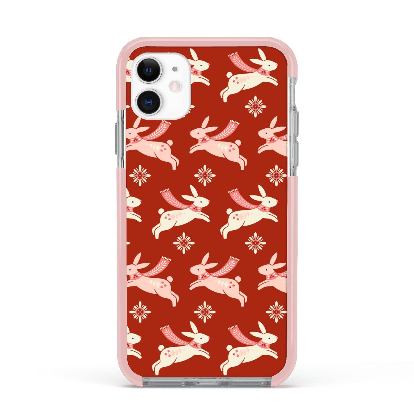Christmas Rabbit Apple iPhone 11 in White with Pink Impact Case