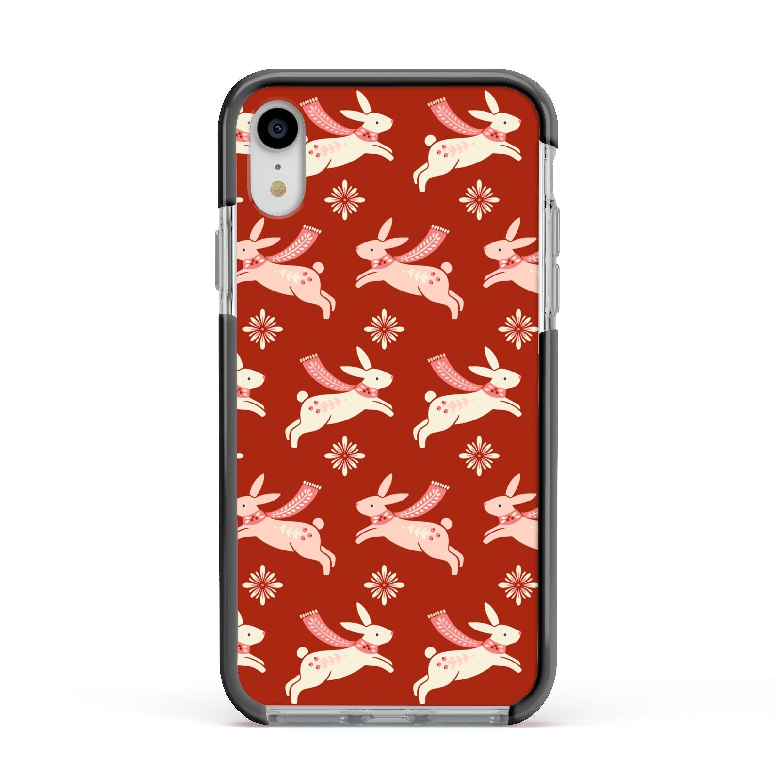 Christmas Rabbit Apple iPhone XR Impact Case Black Edge on Silver Phone