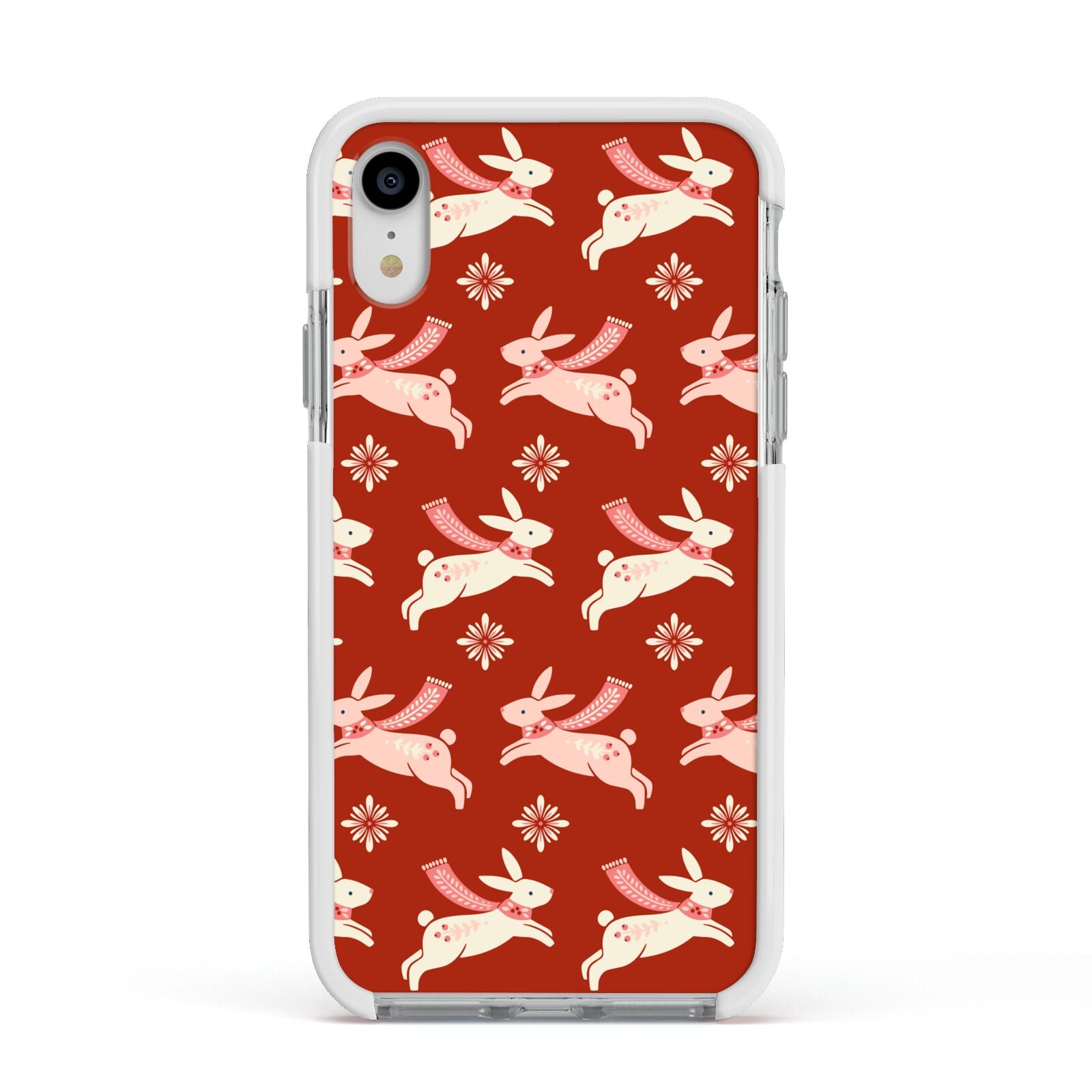 Christmas Rabbit Apple iPhone XR Impact Case White Edge on Silver Phone