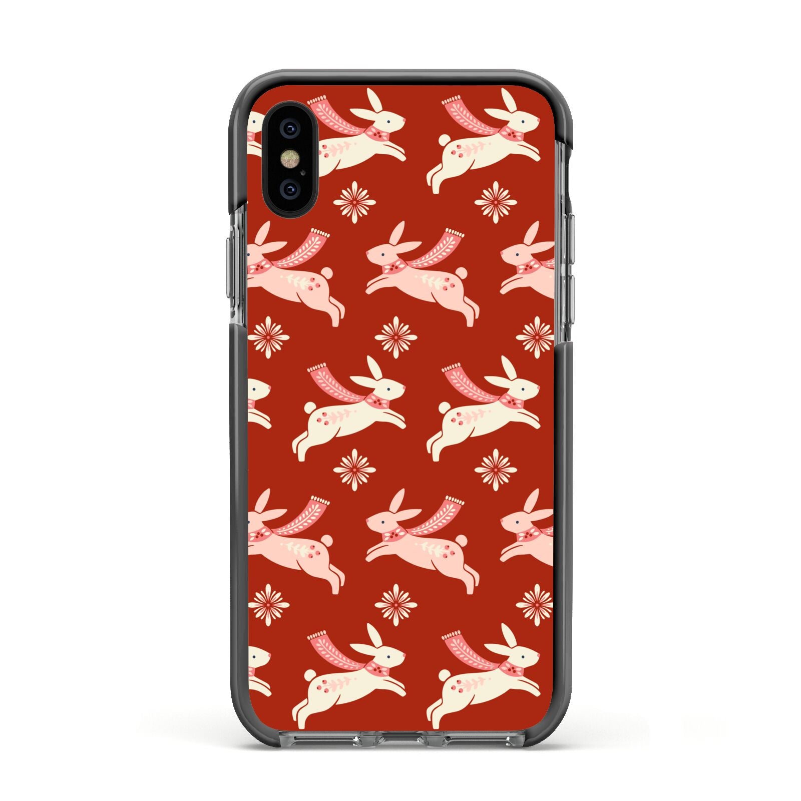 Christmas Rabbit Apple iPhone Xs Impact Case Black Edge on Black Phone