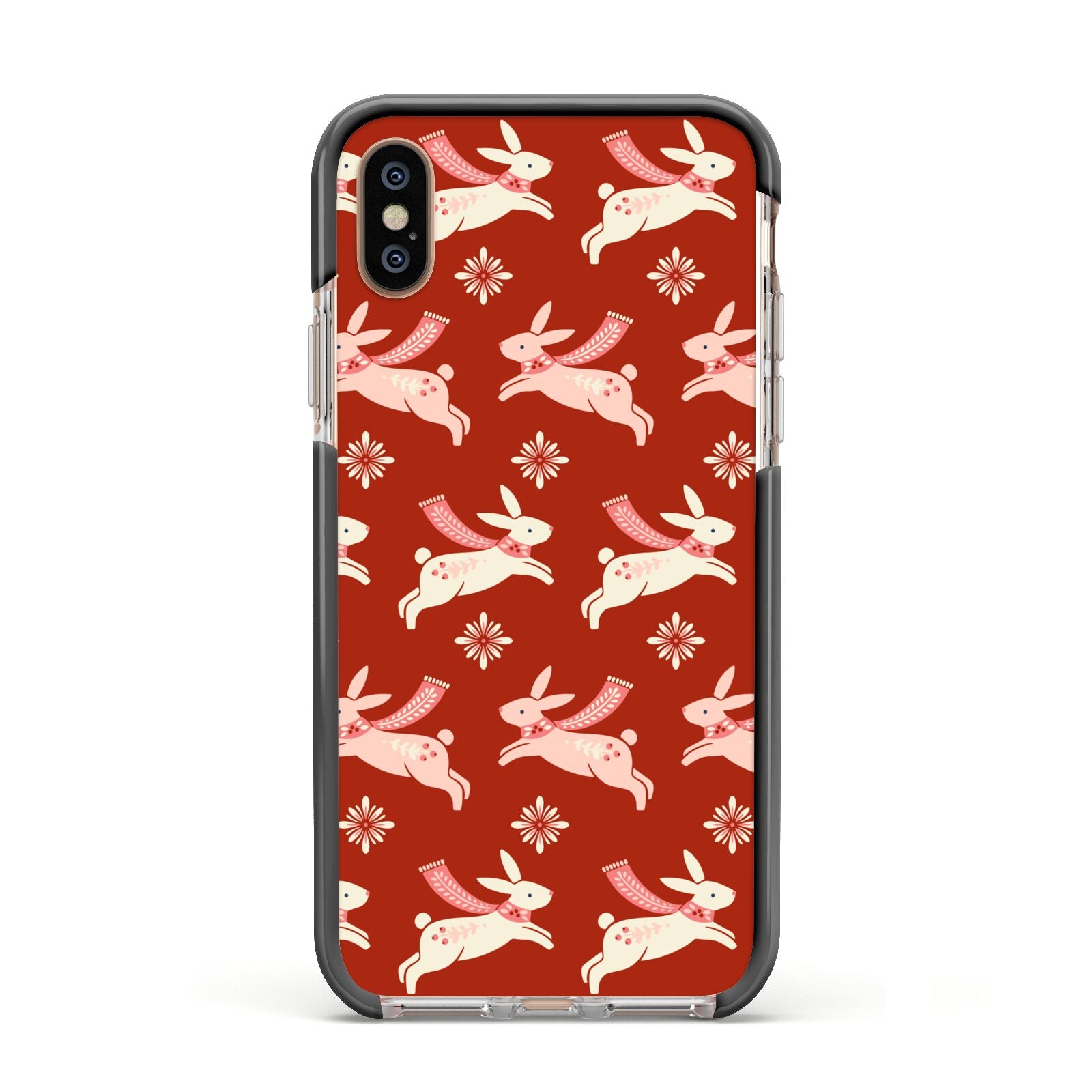 Christmas Rabbit Apple iPhone Xs Impact Case Black Edge on Gold Phone