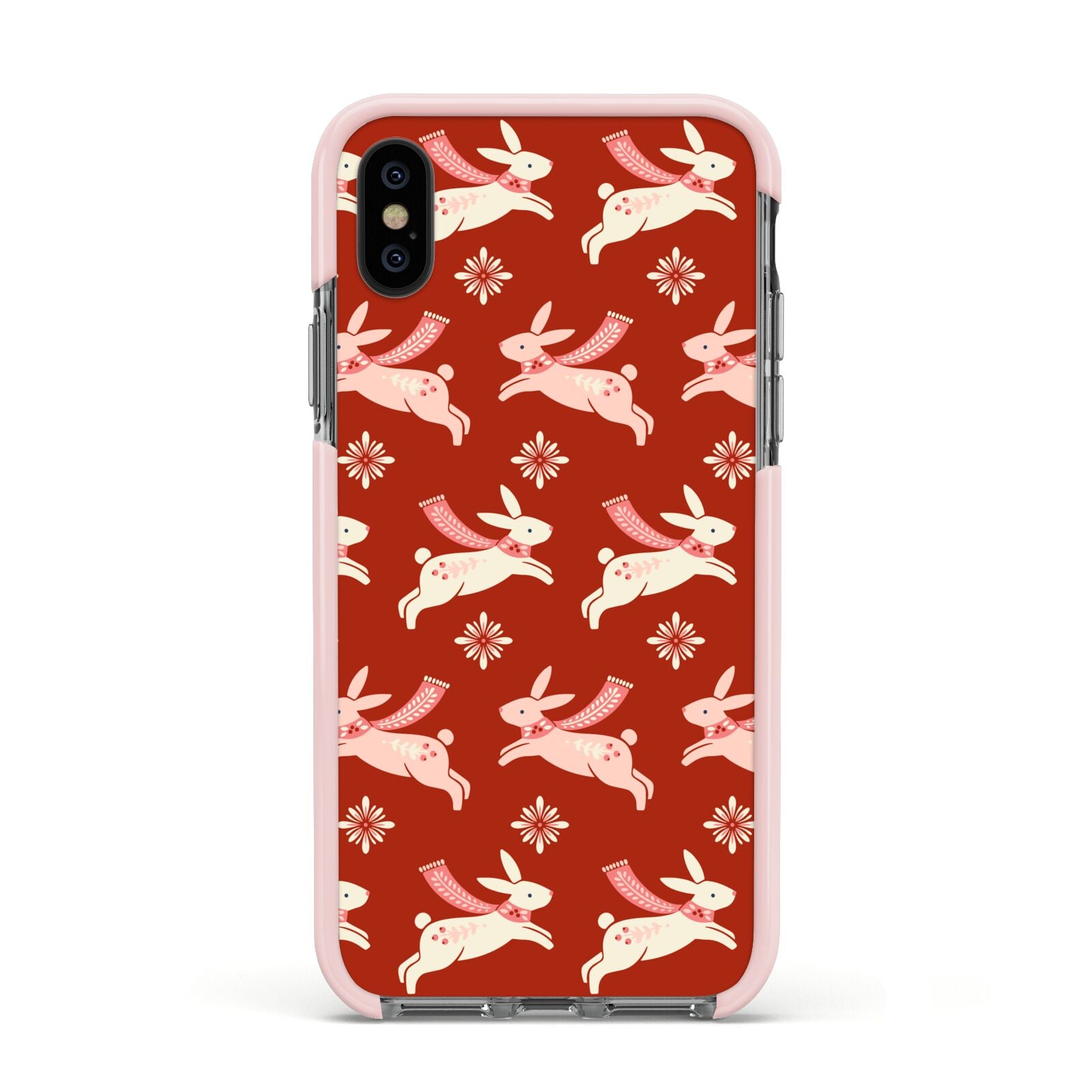 Christmas Rabbit Apple iPhone Xs Impact Case Pink Edge on Black Phone