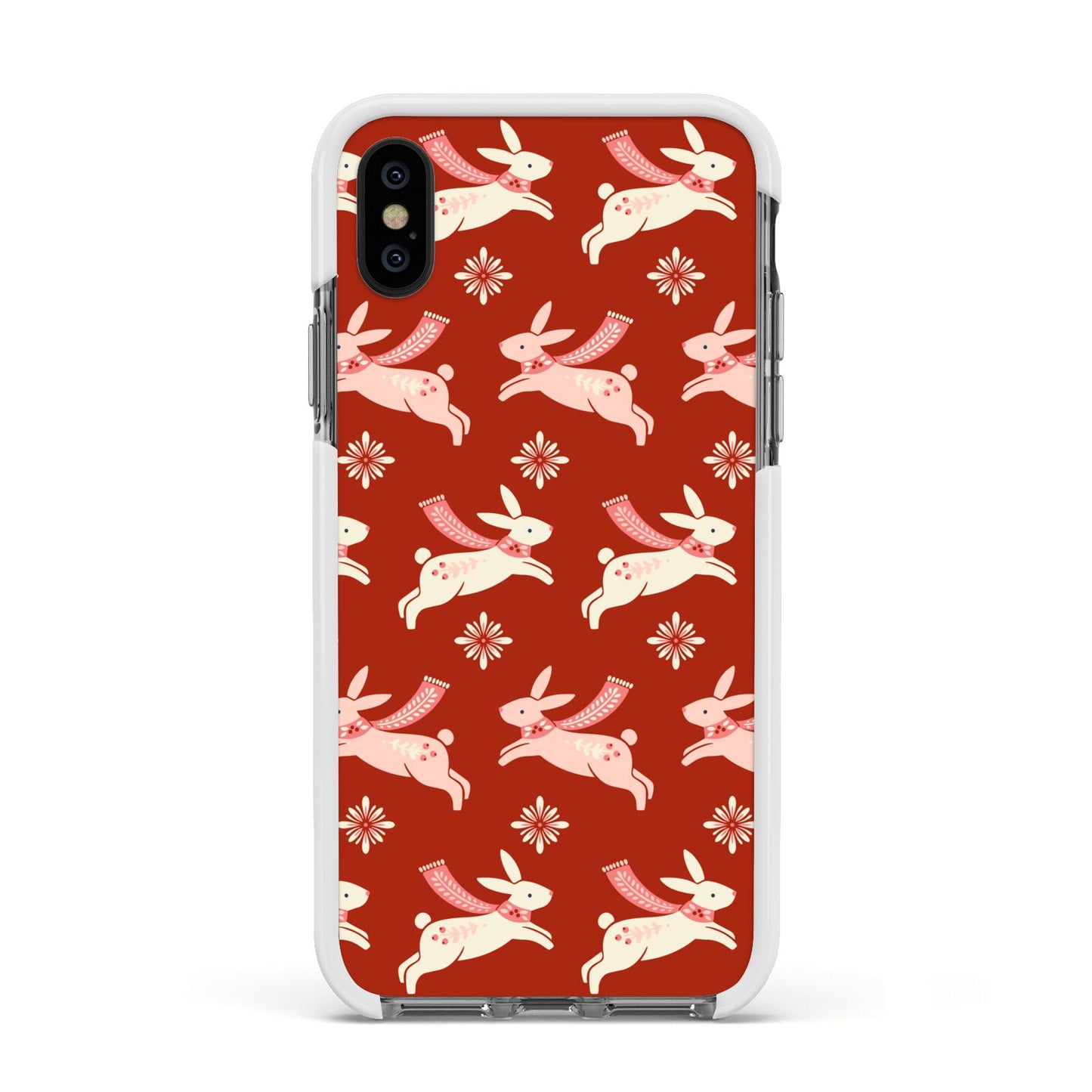 Christmas Rabbit Apple iPhone Xs Impact Case White Edge on Black Phone