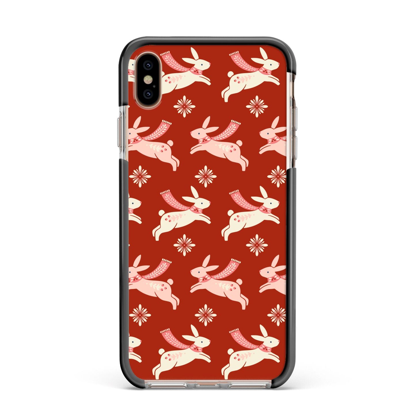 Christmas Rabbit Apple iPhone Xs Max Impact Case Black Edge on Gold Phone