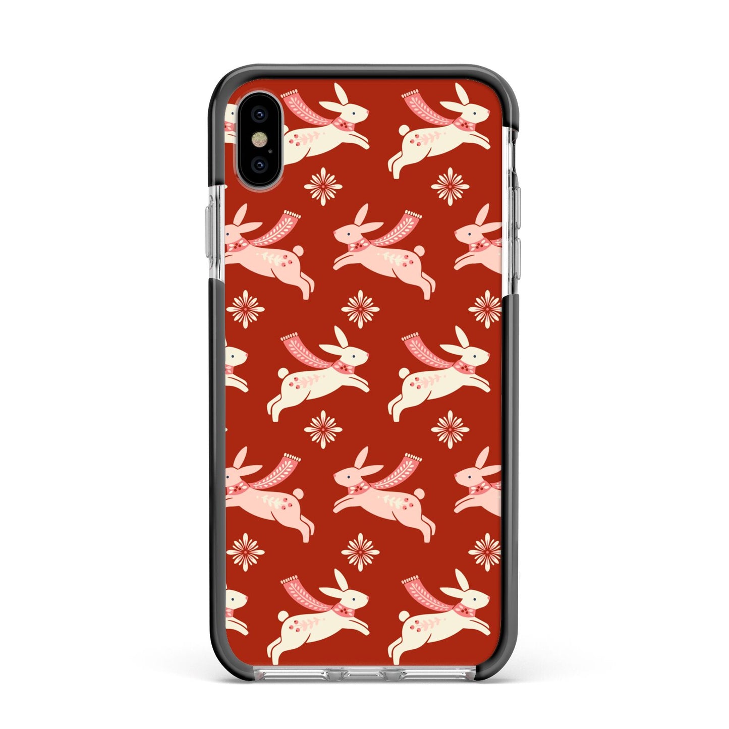 Christmas Rabbit Apple iPhone Xs Max Impact Case Black Edge on Silver Phone