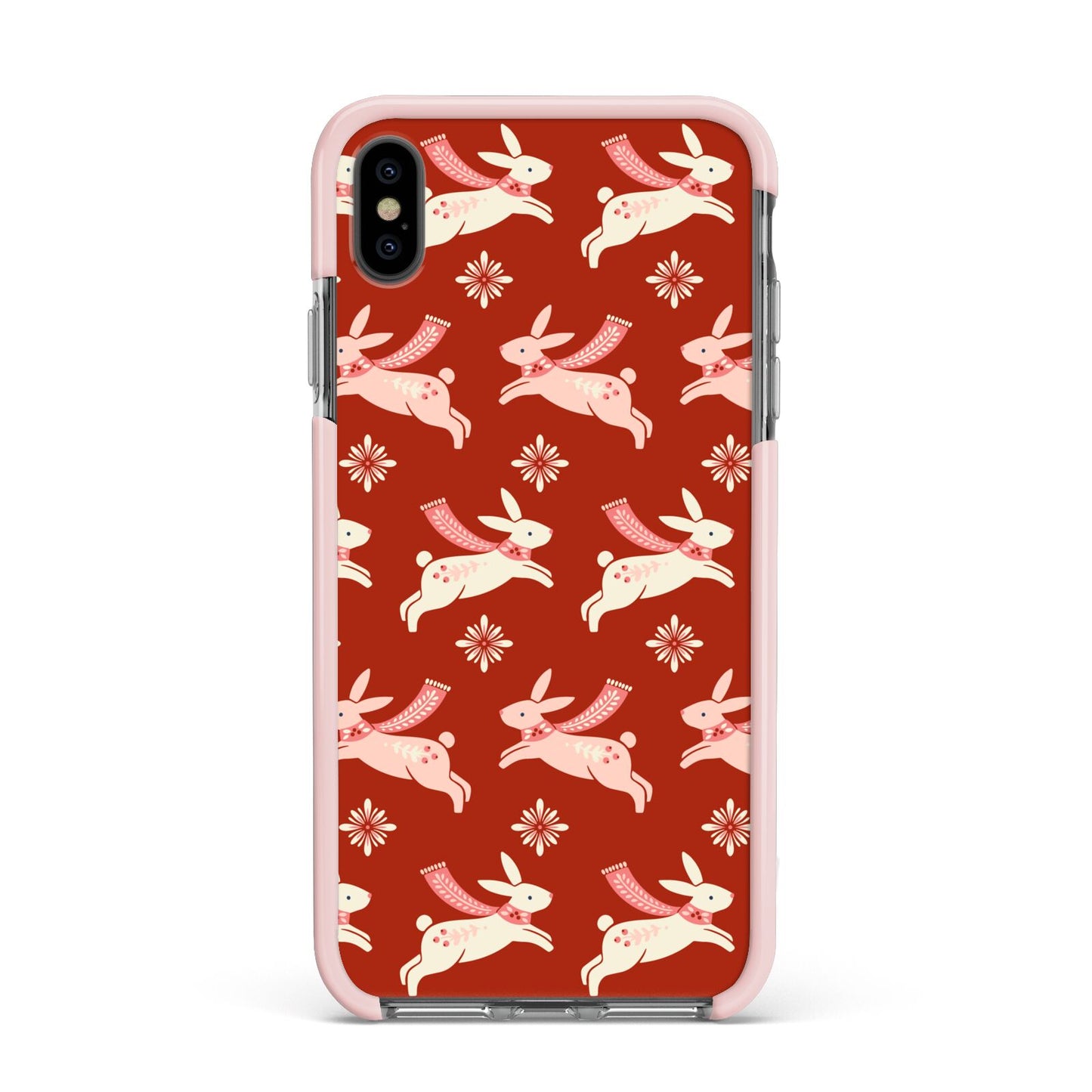 Christmas Rabbit Apple iPhone Xs Max Impact Case Pink Edge on Black Phone