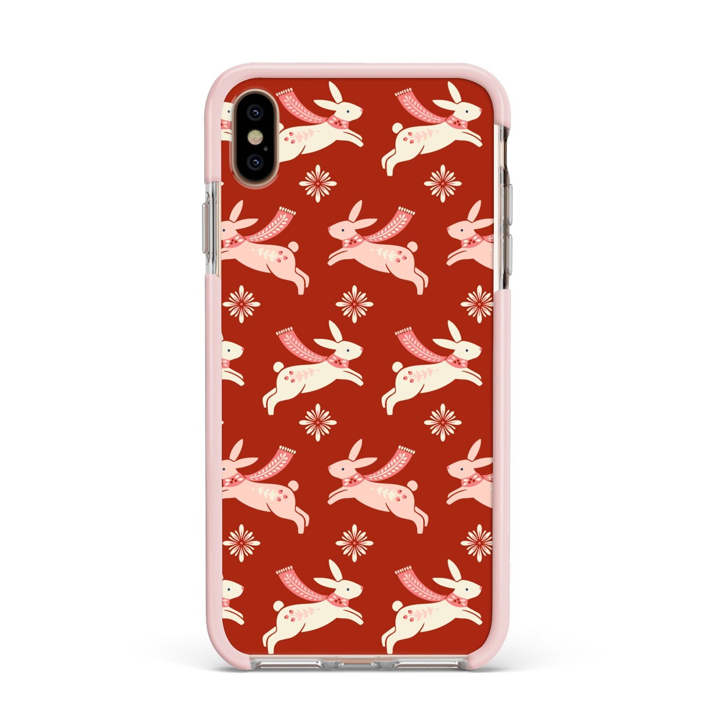 Christmas Rabbit Apple iPhone Xs Max Impact Case Pink Edge on Gold Phone