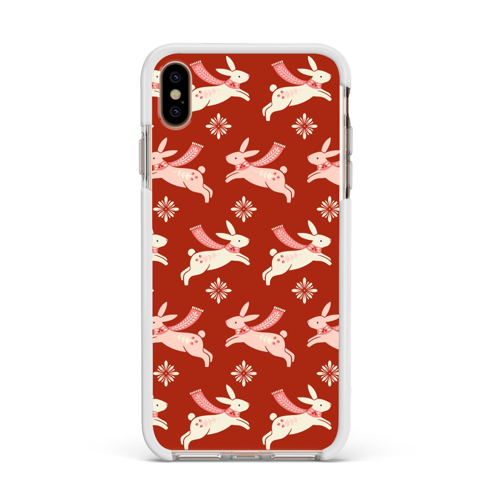 Christmas Rabbit Apple iPhone Xs Max Impact Case White Edge on Gold Phone
