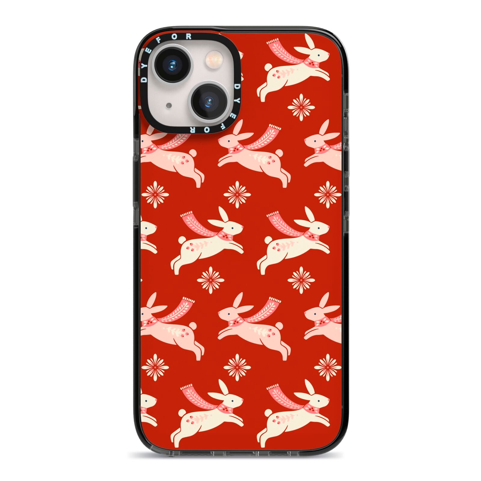 Christmas Rabbit iPhone 13 Black Impact Case on Silver phone