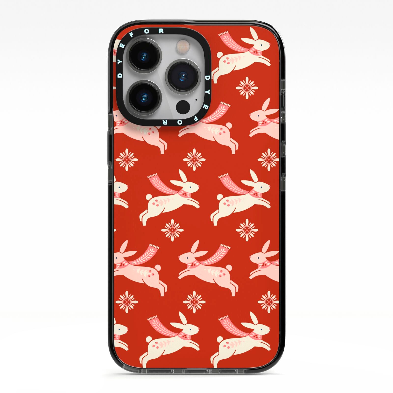 Christmas Rabbit iPhone 13 Pro Black Impact Case on Silver phone
