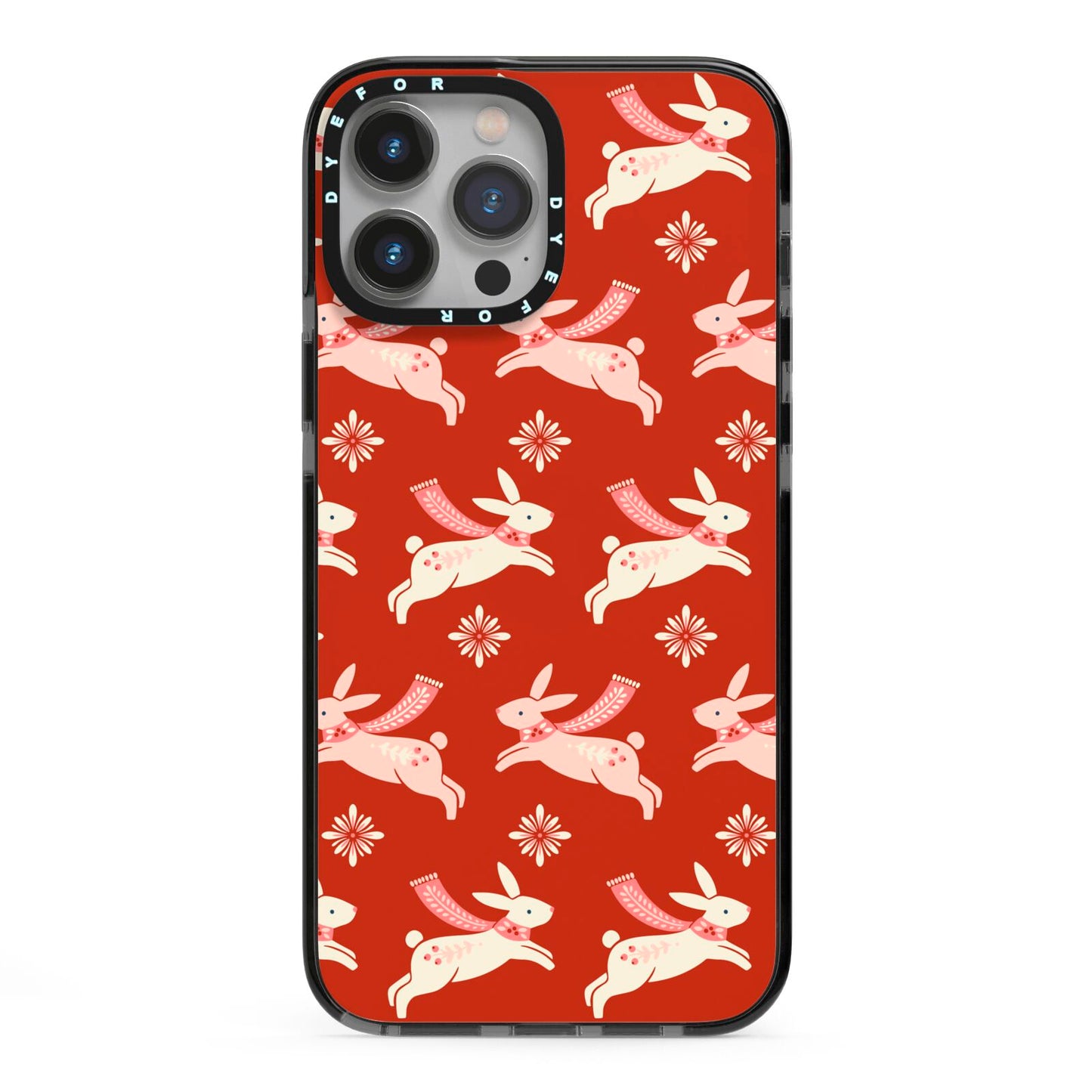 Christmas Rabbit iPhone 13 Pro Max Black Impact Case on Silver phone