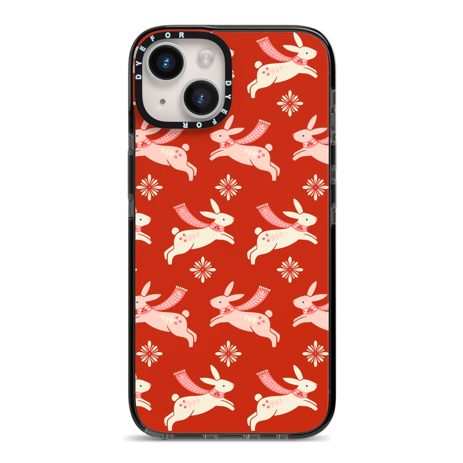 Christmas Rabbit iPhone 14 Black Impact Case on Silver phone