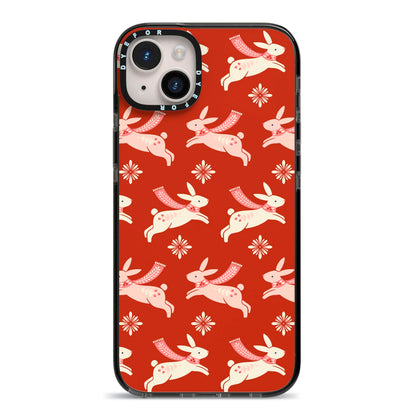 Christmas Rabbit iPhone 14 Plus Black Impact Case on Silver phone