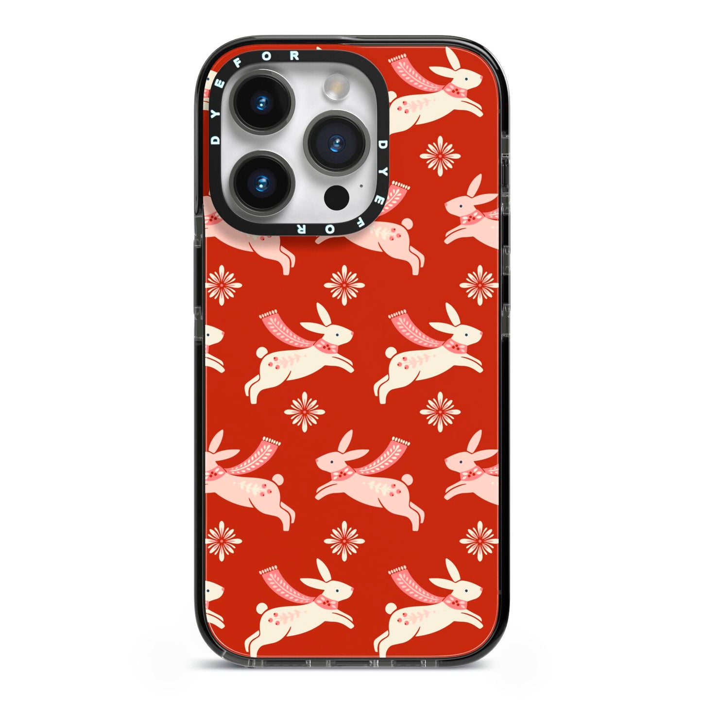 Christmas Rabbit iPhone 14 Pro Black Impact Case on Silver phone