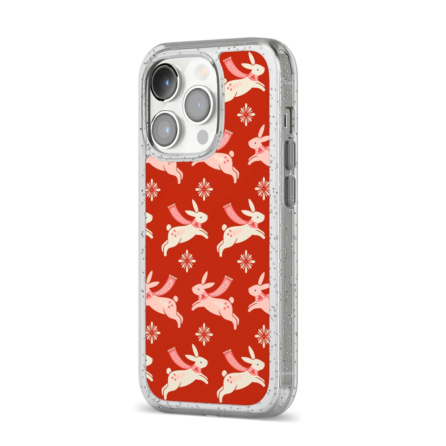 Christmas Rabbit iPhone 14 Pro Glitter Tough Case Silver Angled Image