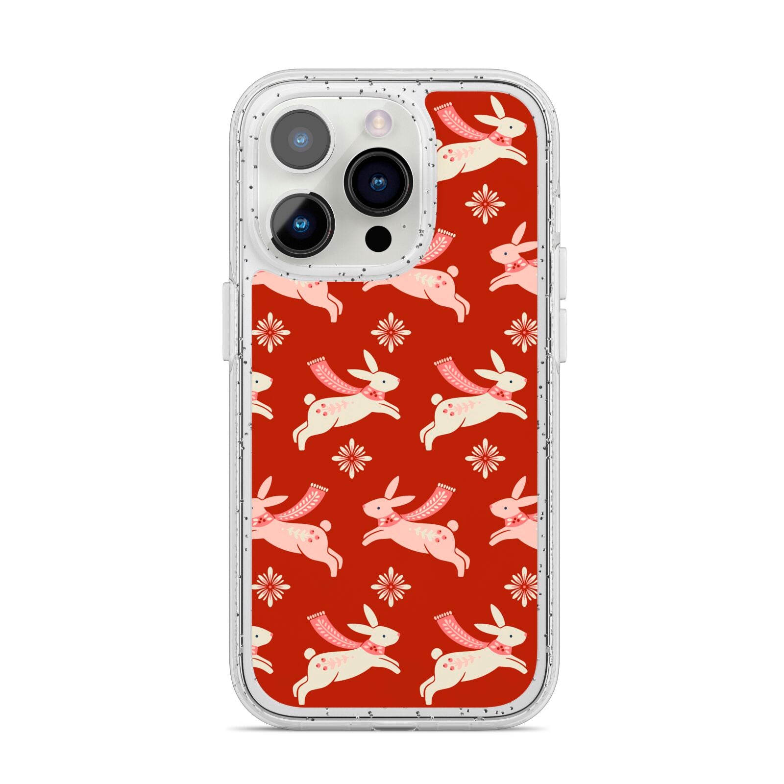 Christmas Rabbit iPhone 14 Pro Glitter Tough Case Silver