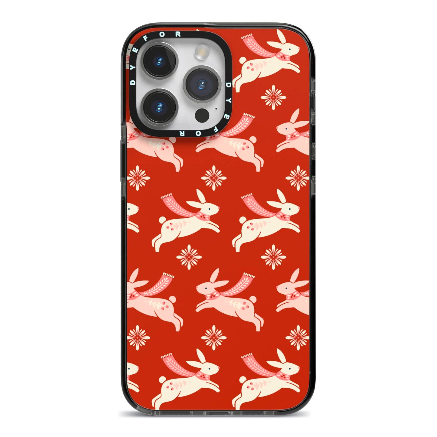 Christmas Rabbit iPhone 14 Pro Max Black Impact Case on Silver phone