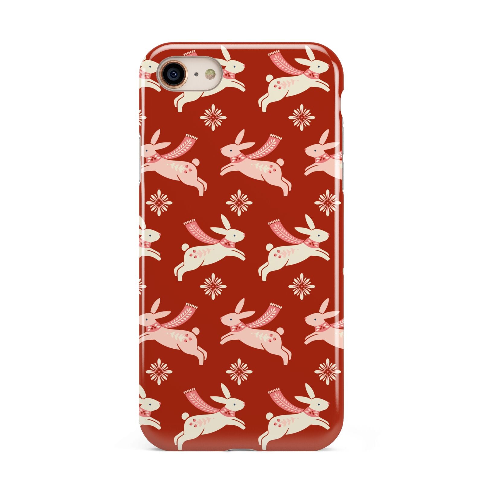 Christmas Rabbit iPhone 8 3D Tough Case on Gold Phone