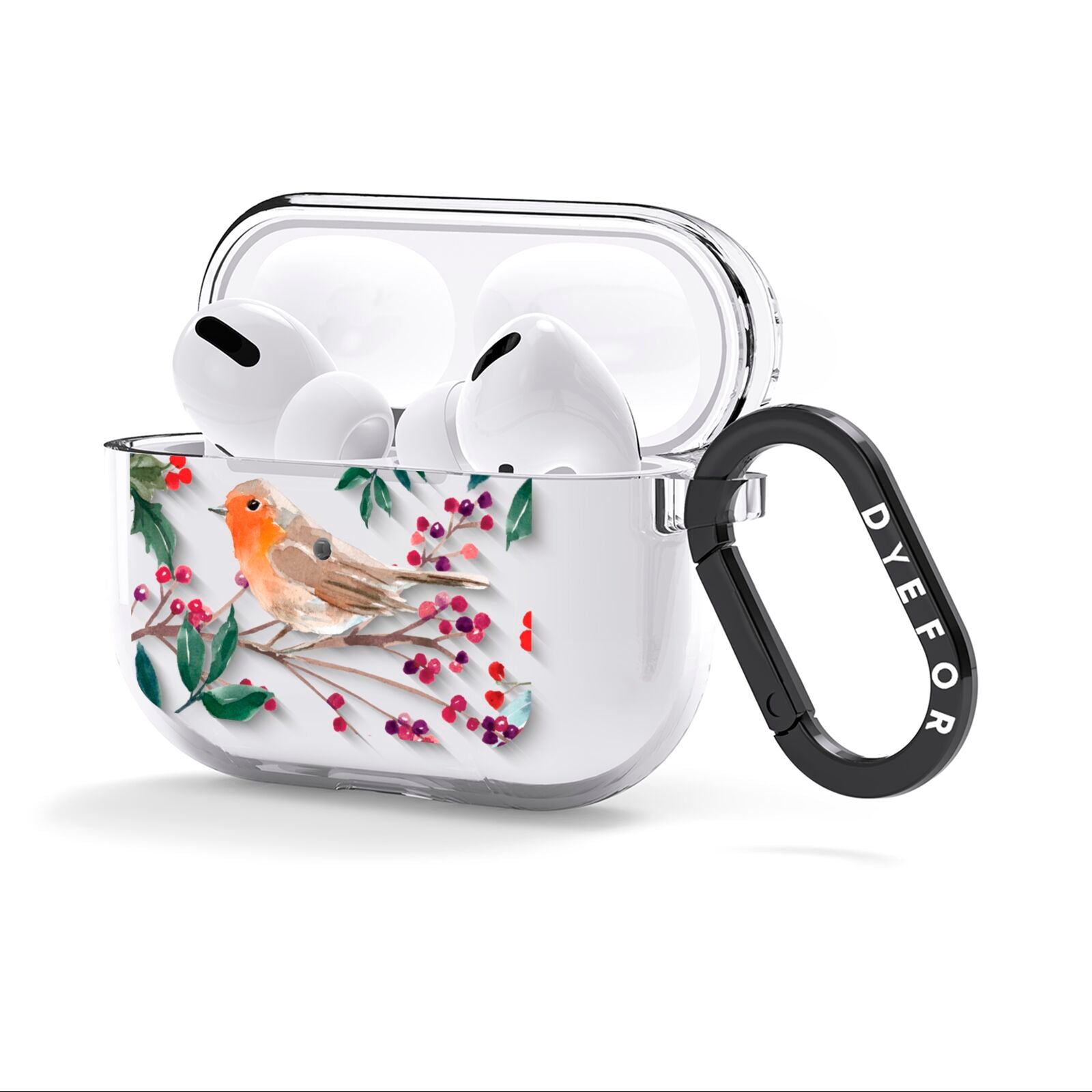 Christmas Robin Floral AirPods Clear Case 3rd Gen Side Image