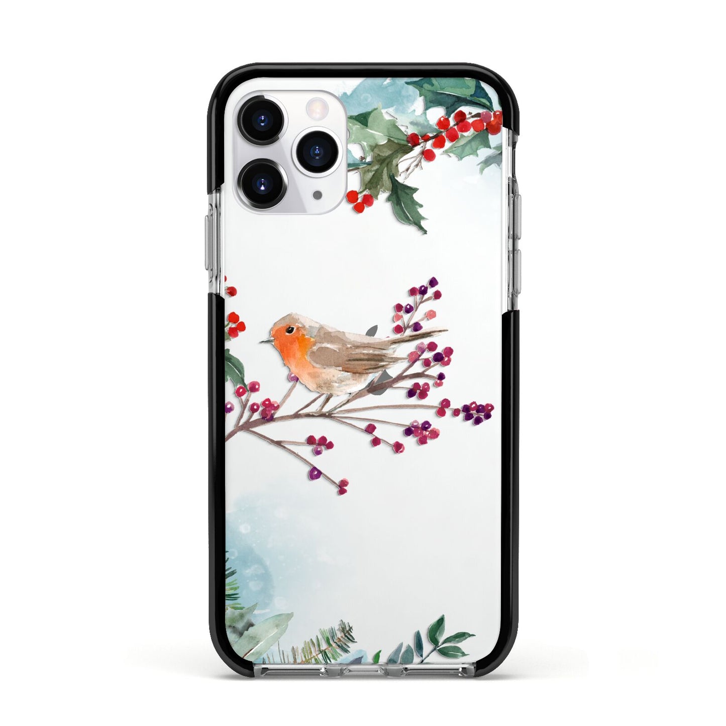 Christmas Robin Floral Apple iPhone 11 Pro in Silver with Black Impact Case