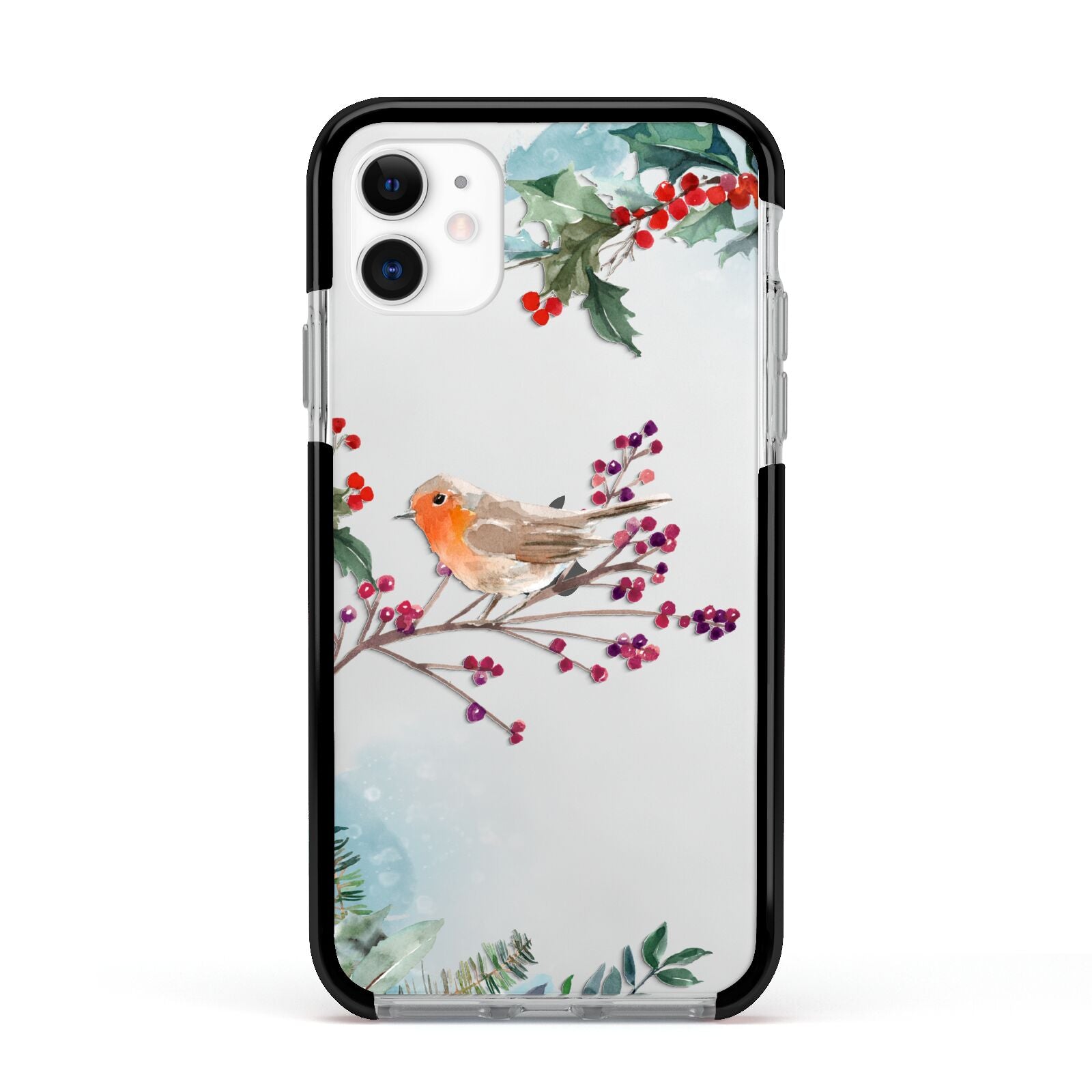 Christmas Robin Floral Apple iPhone 11 in White with Black Impact Case