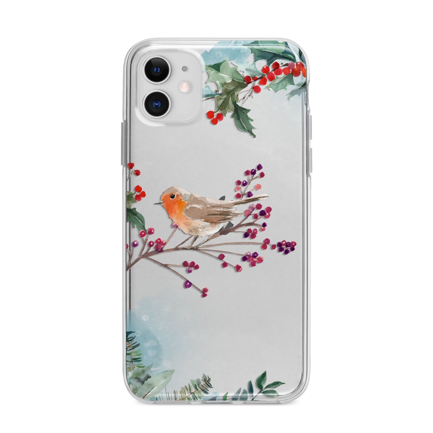 Christmas Robin Floral Apple iPhone 11 in White with Bumper Case