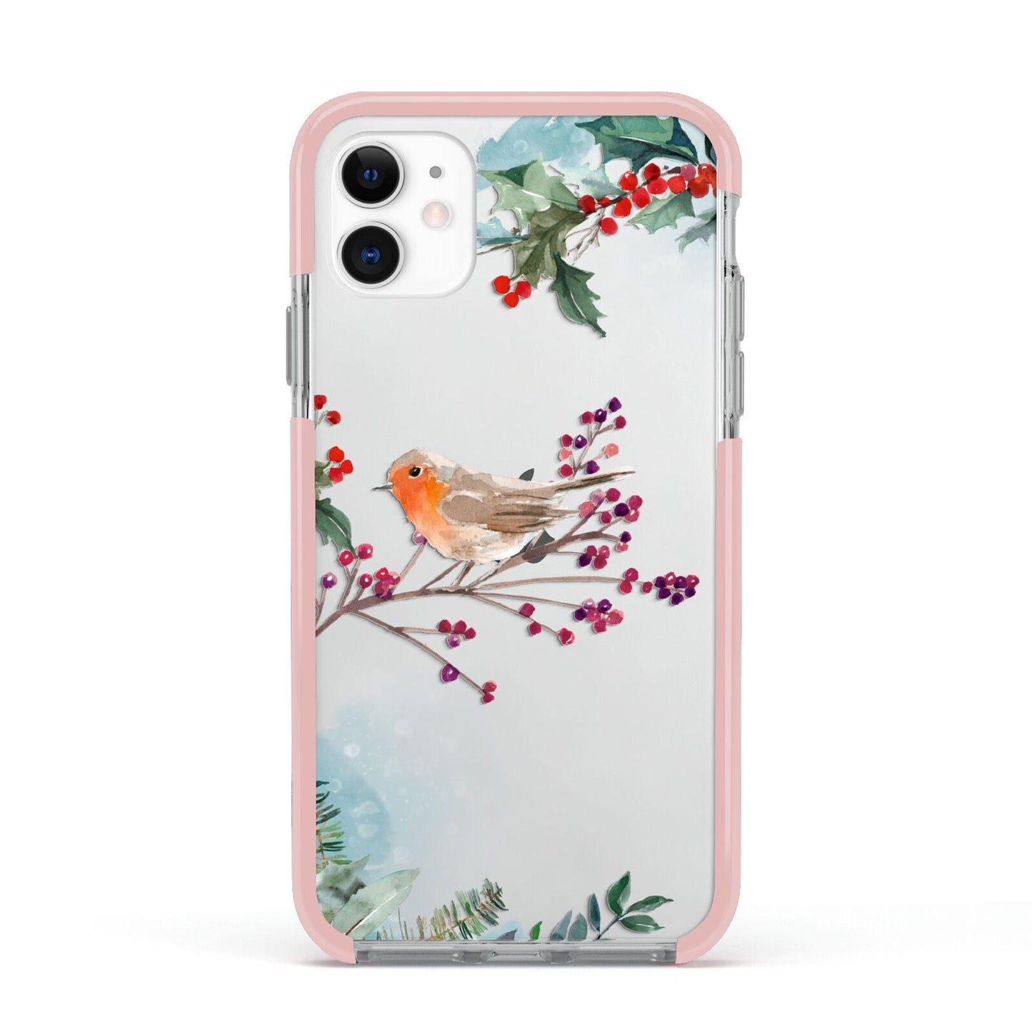 Christmas Robin Floral Apple iPhone 11 in White with Pink Impact Case