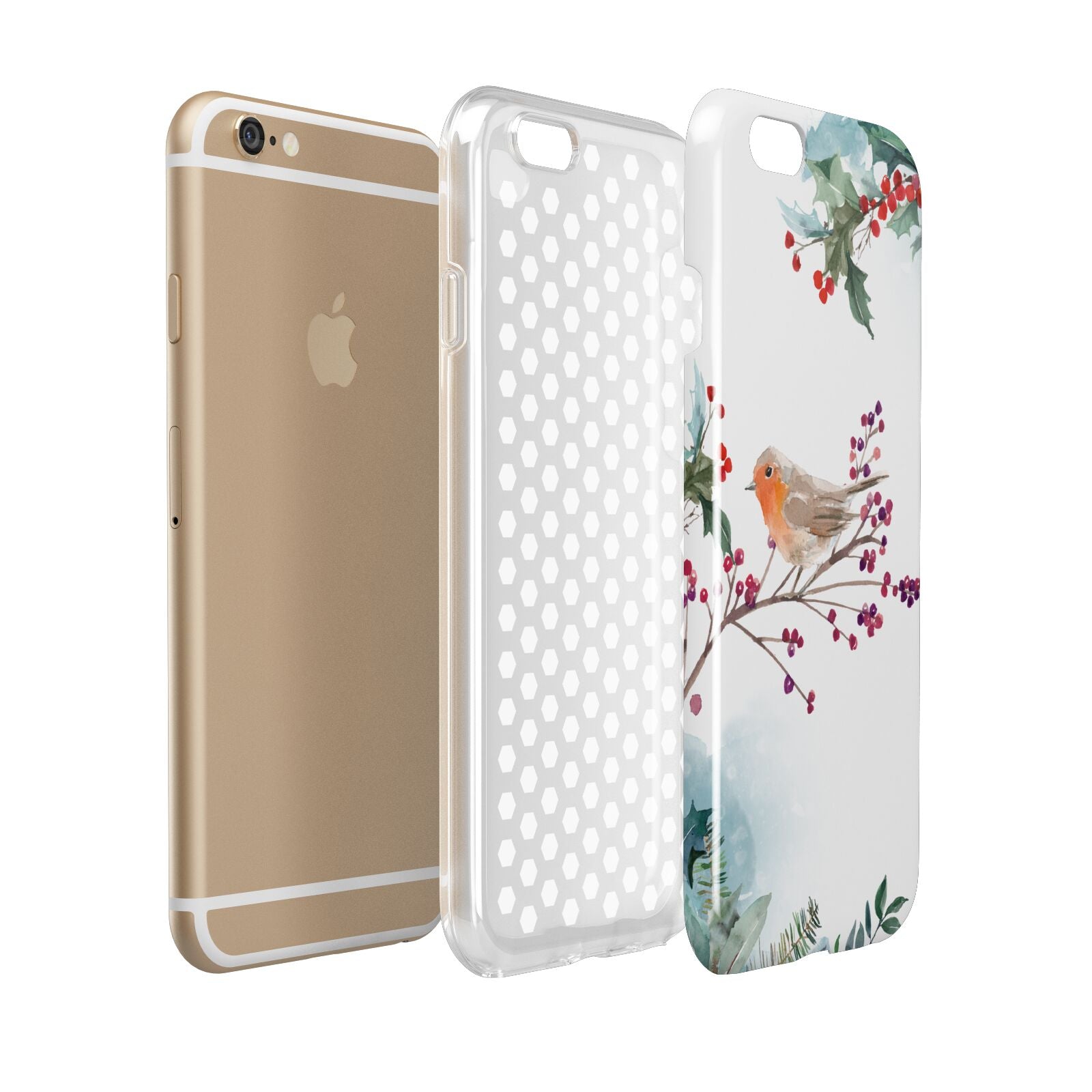 Christmas Robin Floral Apple iPhone 6 3D Tough Case Expanded view