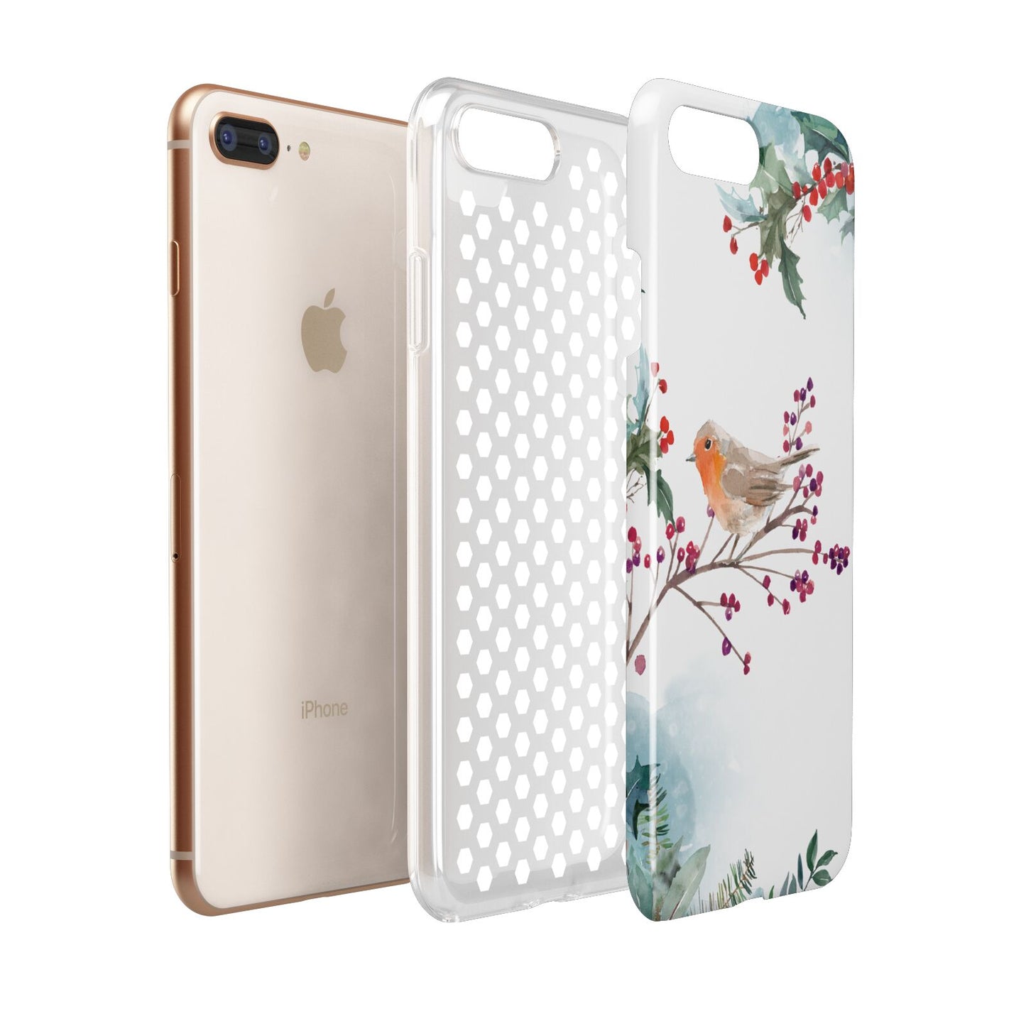 Christmas Robin Floral Apple iPhone 7 8 Plus 3D Tough Case Expanded View