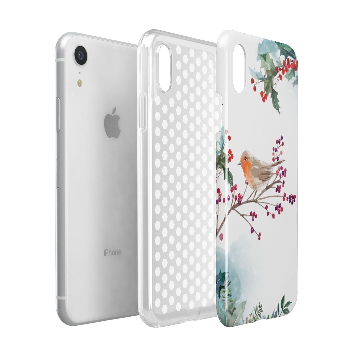 Christmas Robin Floral Apple iPhone XR White 3D Tough Case Expanded view