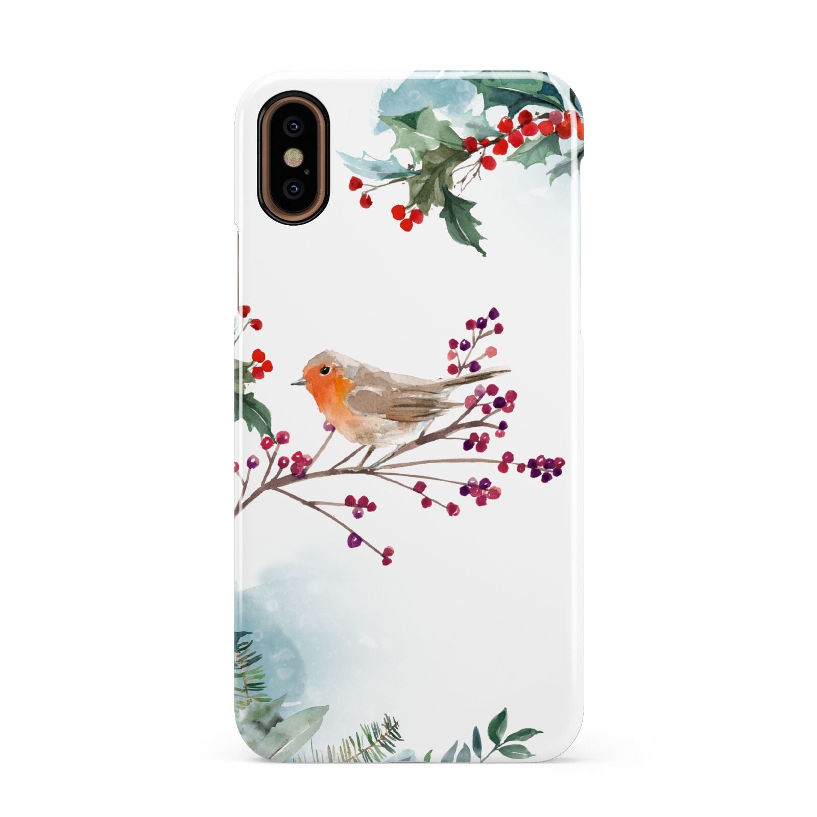 Christmas Robin Floral Apple iPhone XS 3D Snap Case
