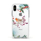 Christmas Robin Floral Apple iPhone Xs Impact Case White Edge on Silver Phone