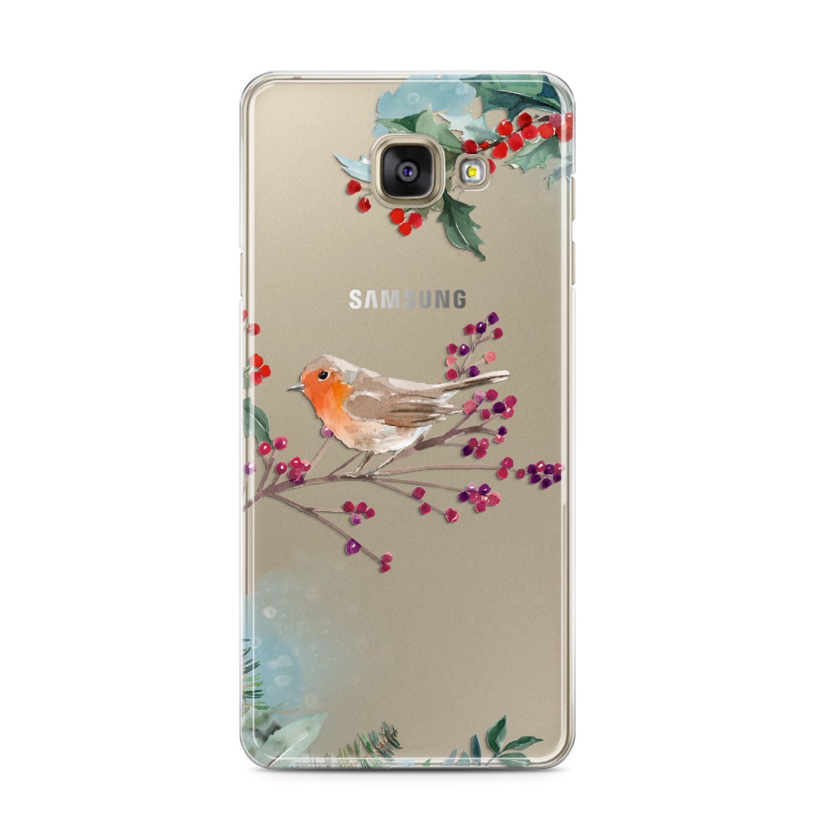 Christmas Robin Floral Samsung Galaxy A3 2016 Case on gold phone