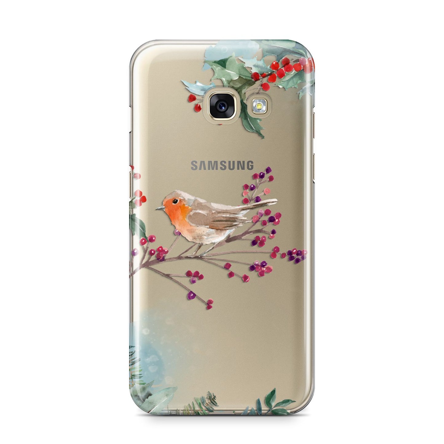 Christmas Robin Floral Samsung Galaxy A3 2017 Case on gold phone