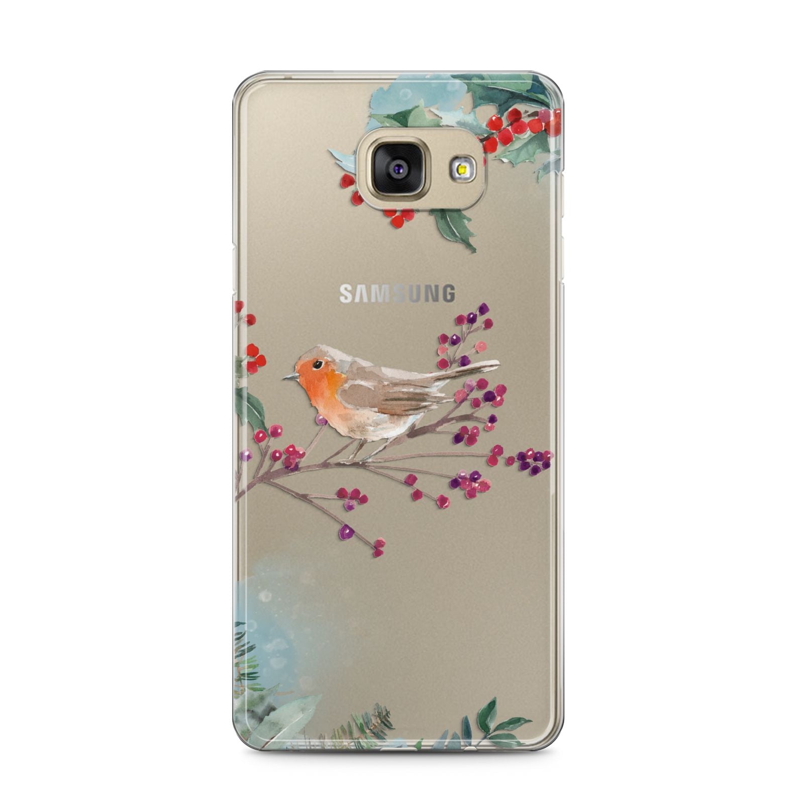 Christmas Robin Floral Samsung Galaxy A5 2016 Case on gold phone