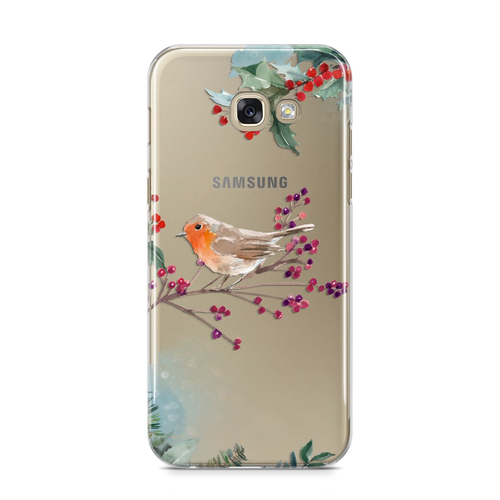 Christmas Robin Floral Samsung Galaxy A5 2017 Case on gold phone