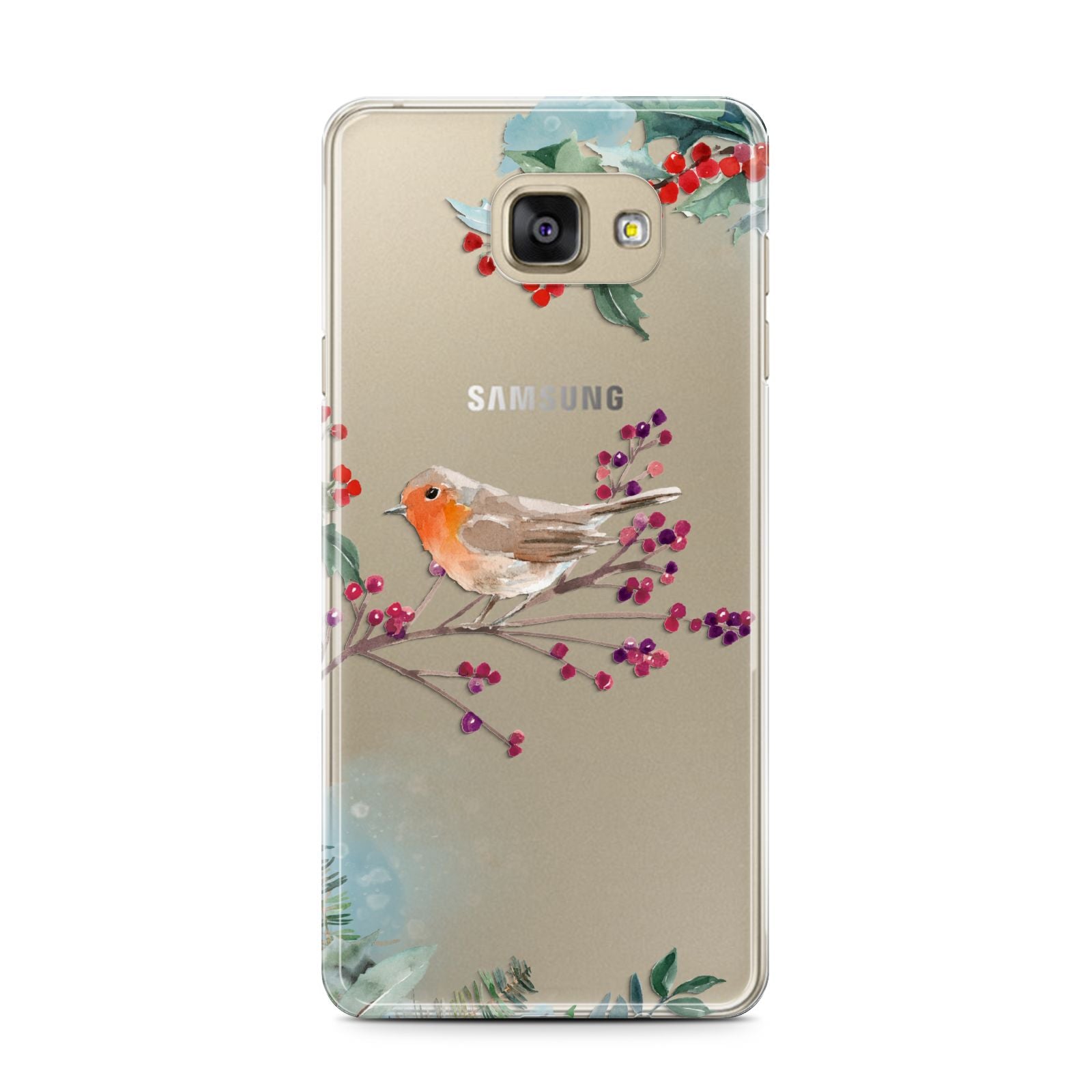 Christmas Robin Floral Samsung Galaxy A7 2016 Case on gold phone