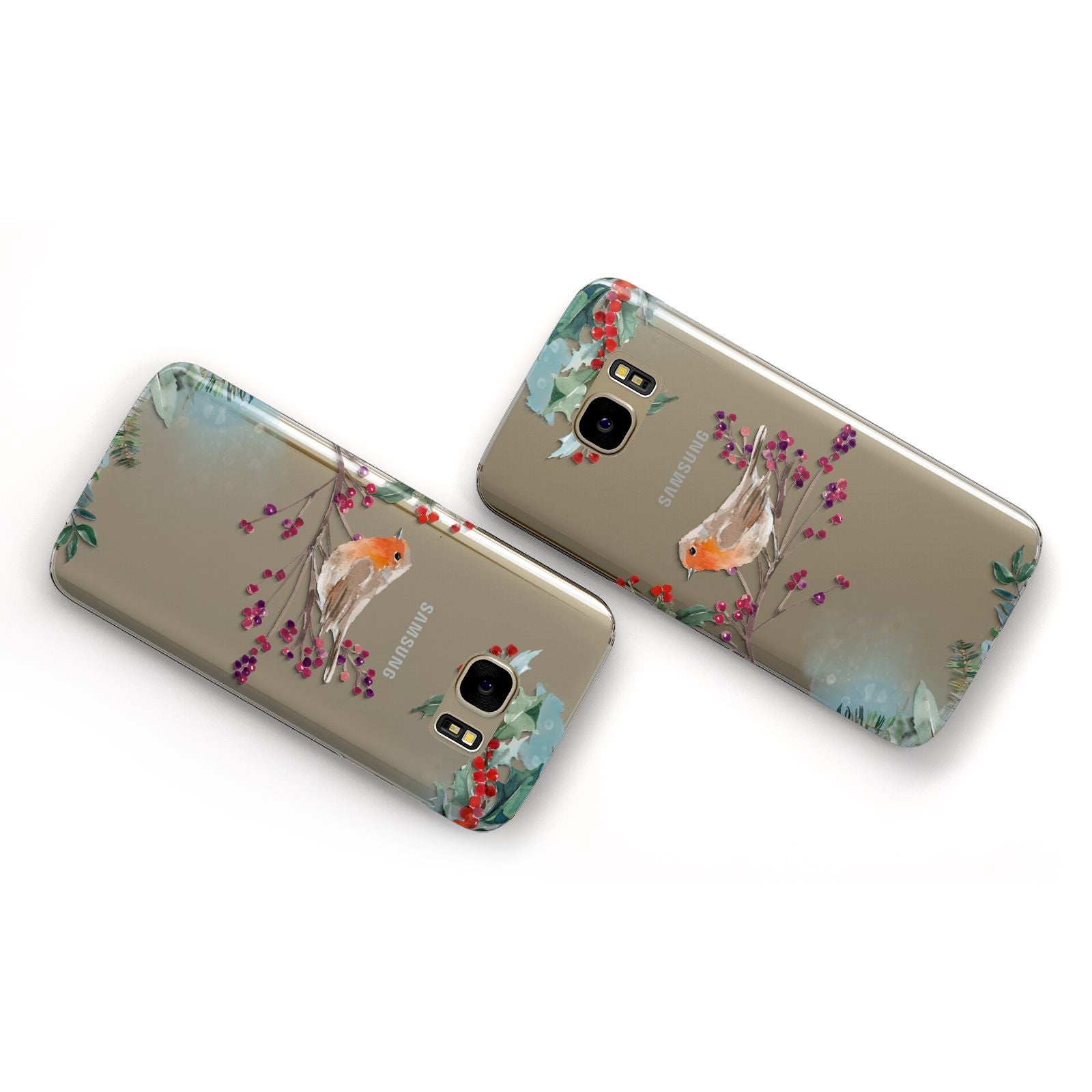 Christmas Robin Floral Samsung Galaxy Case Flat Overview