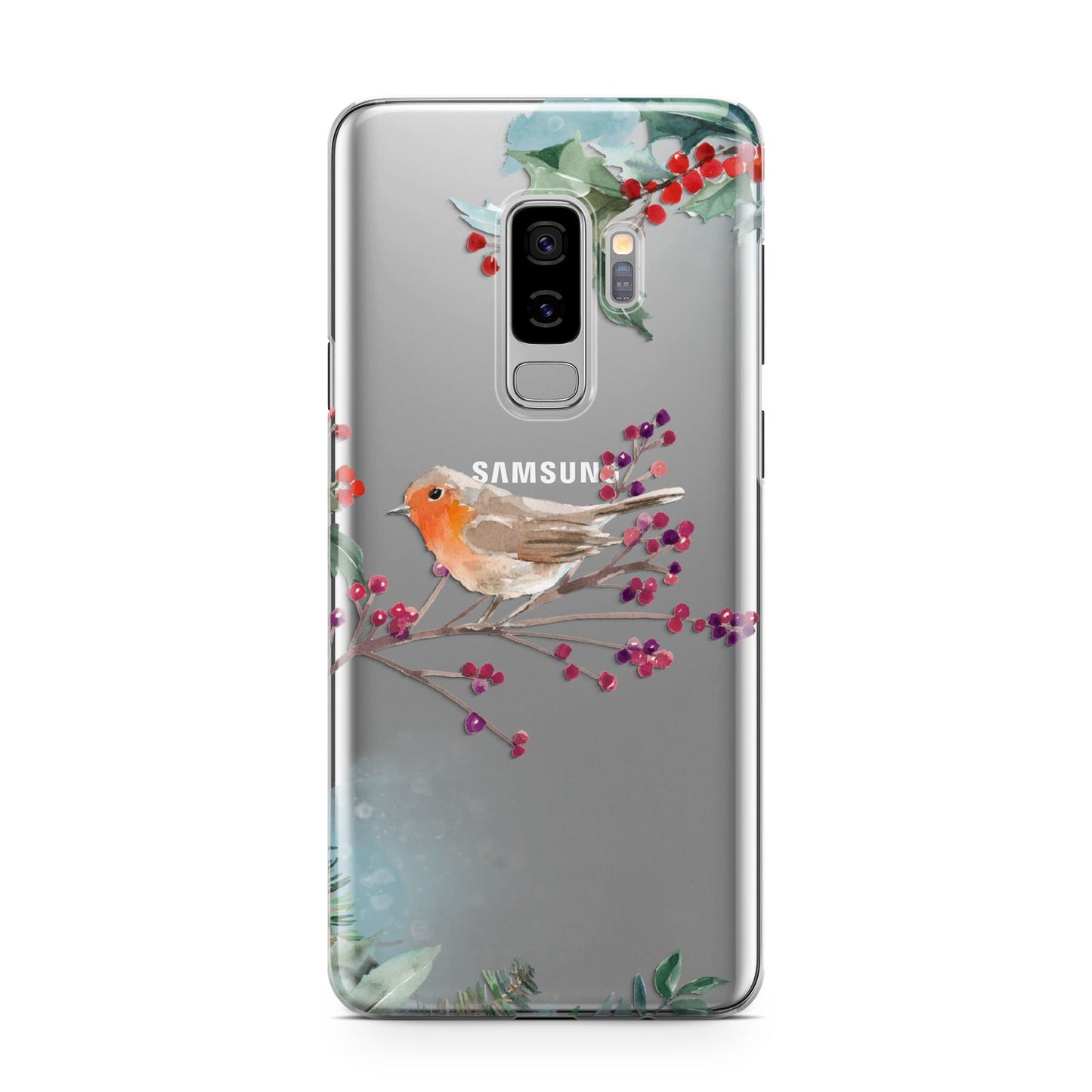Christmas Robin Floral Samsung Galaxy S9 Plus Case on Silver phone