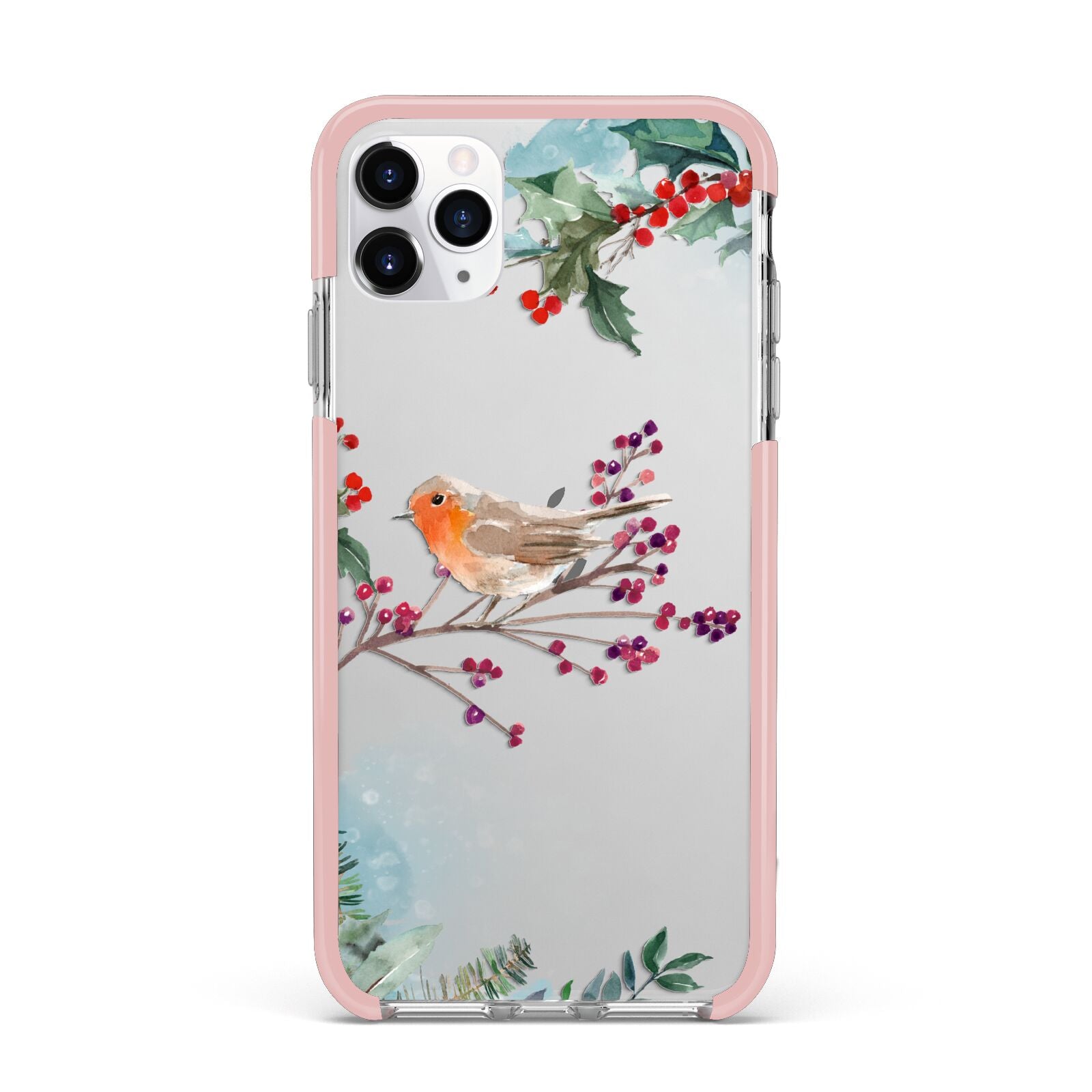 Christmas Robin Floral iPhone 11 Pro Max Impact Pink Edge Case