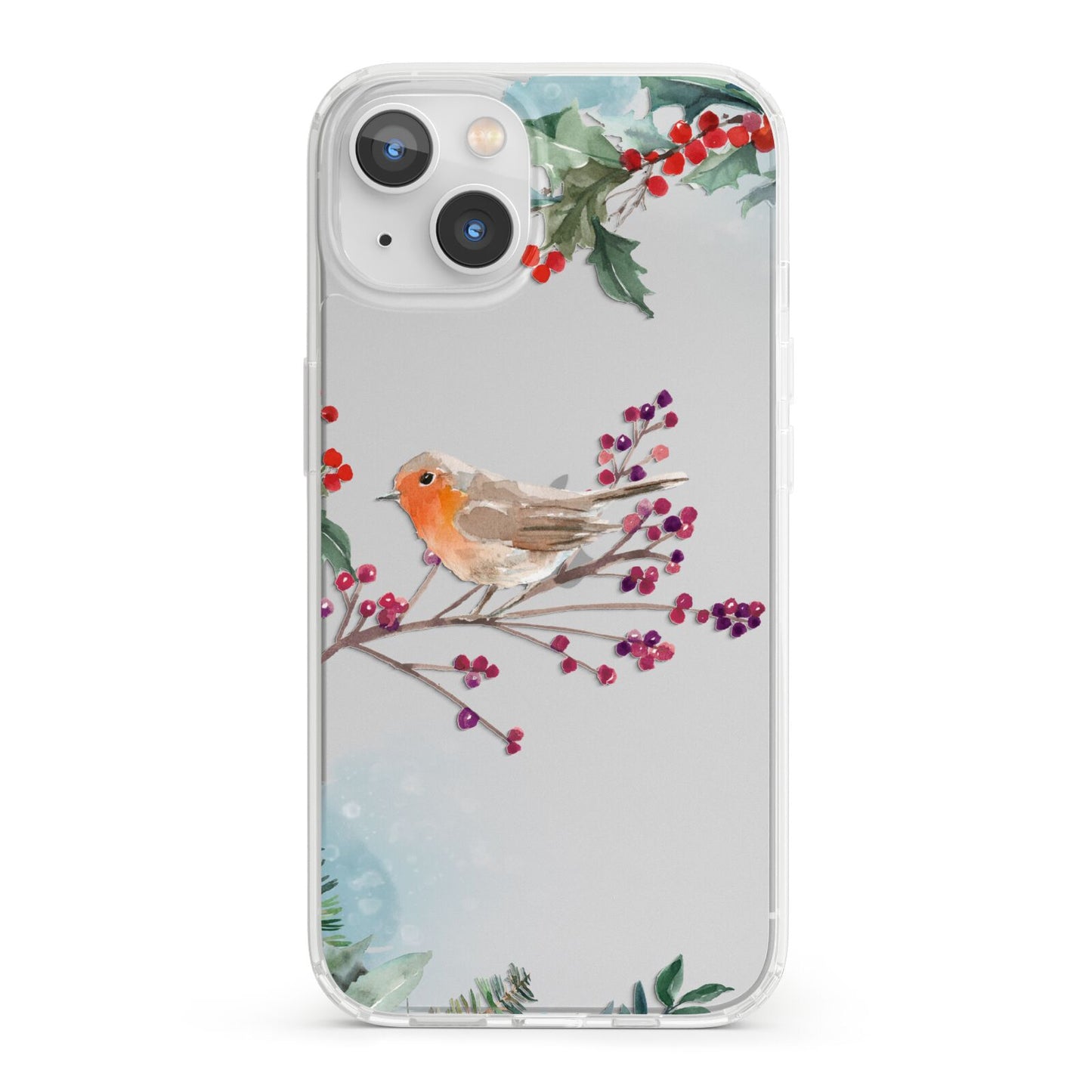 Christmas Robin Floral iPhone 13 Clear Bumper Case