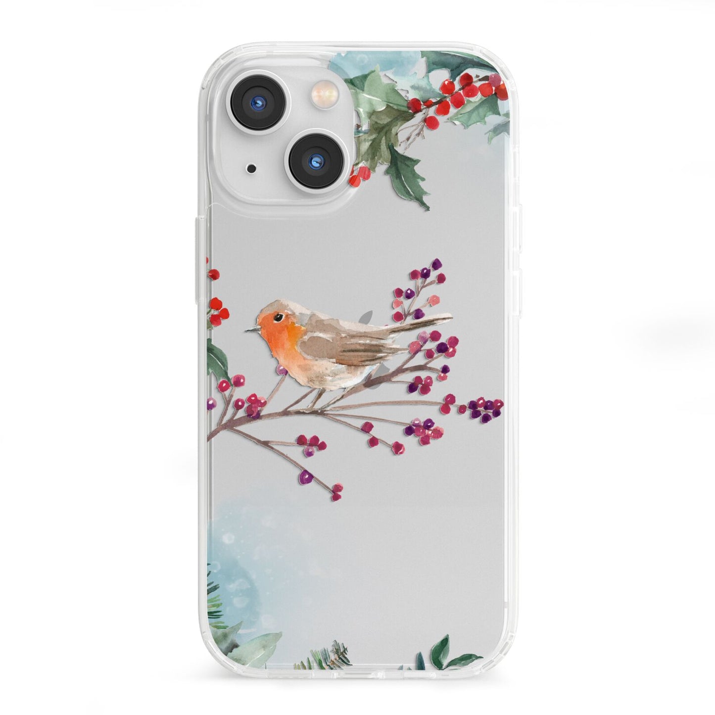 Christmas Robin Floral iPhone 13 Mini Clear Bumper Case