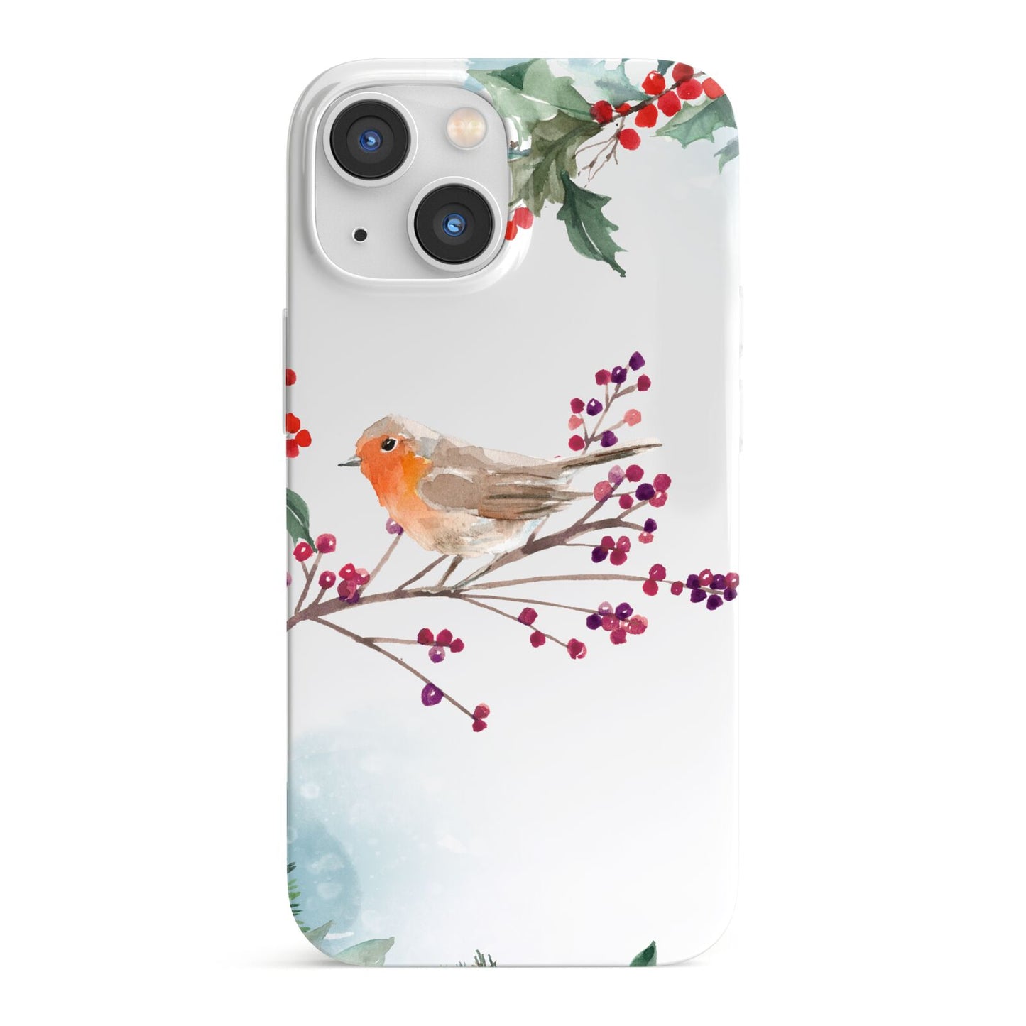 Christmas Robin Floral iPhone 13 Mini Full Wrap 3D Snap Case