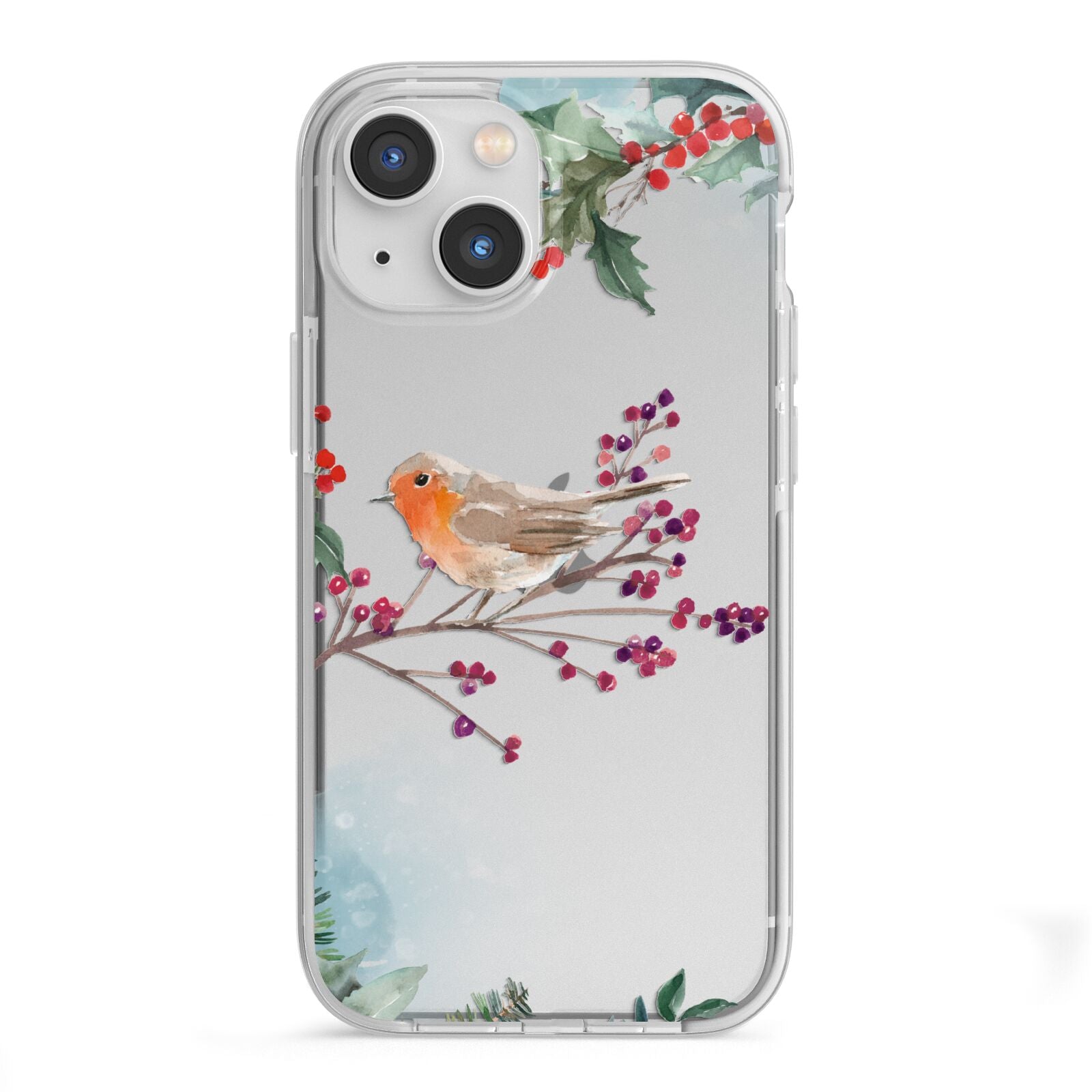 Christmas Robin Floral iPhone 13 Mini TPU Impact Case with White Edges