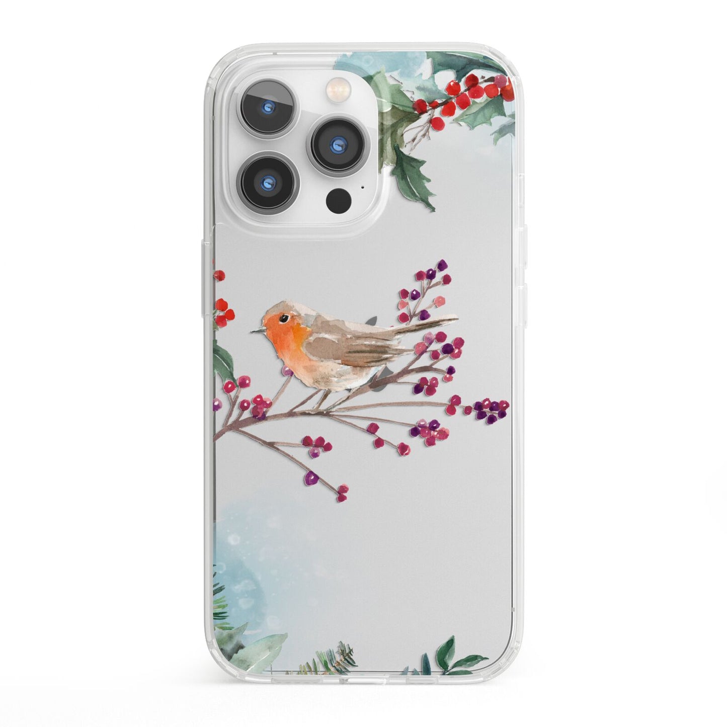 Christmas Robin Floral iPhone 13 Pro Clear Bumper Case