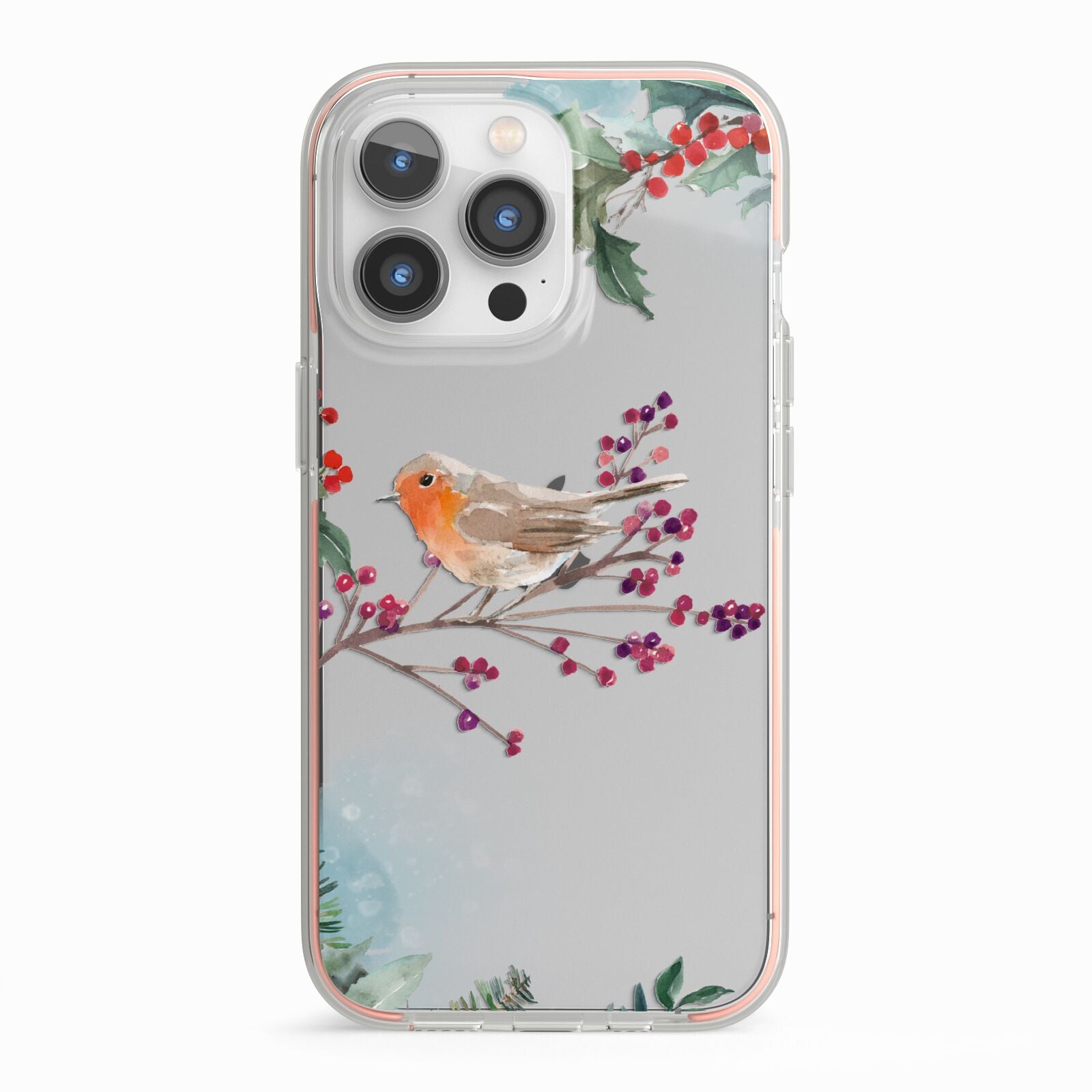 Christmas Robin Floral iPhone 13 Pro TPU Impact Case with Pink Edges