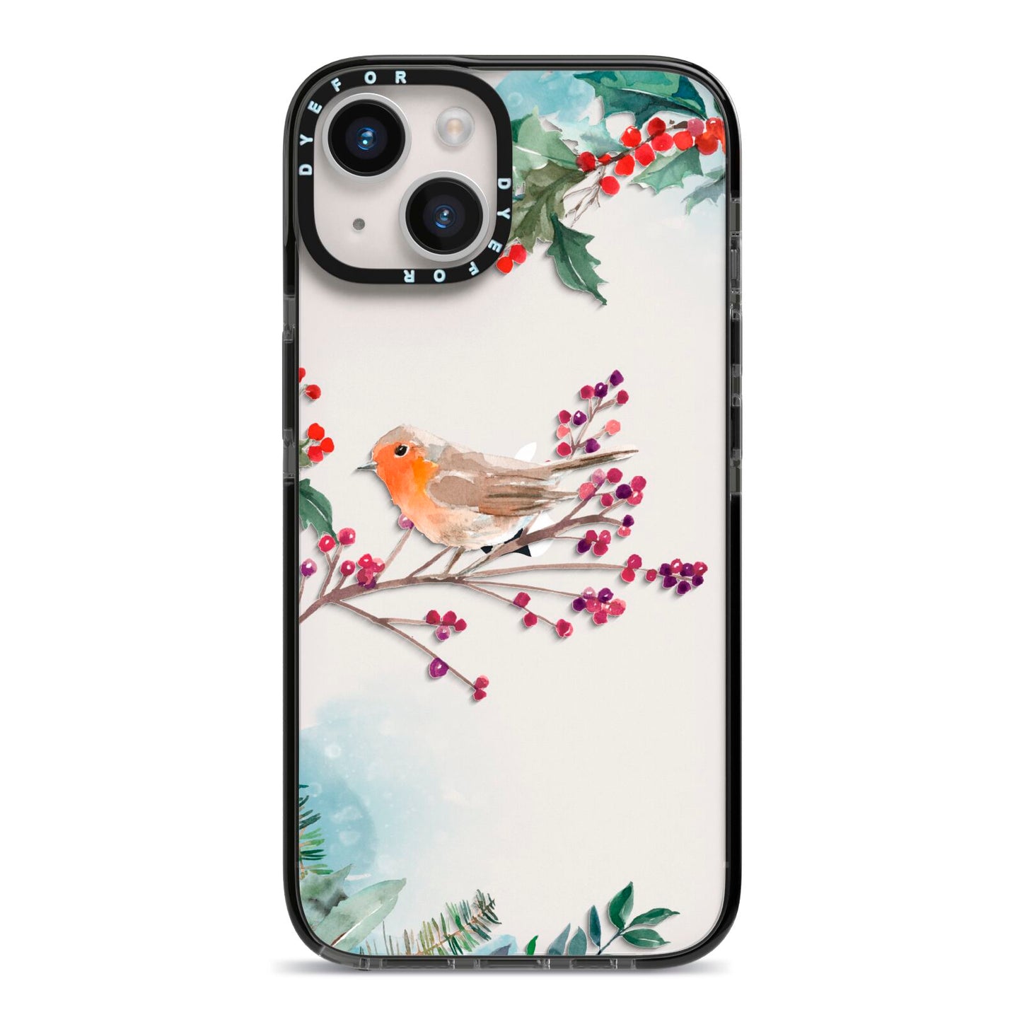 Christmas Robin Floral iPhone 14 Black Impact Case on Silver phone