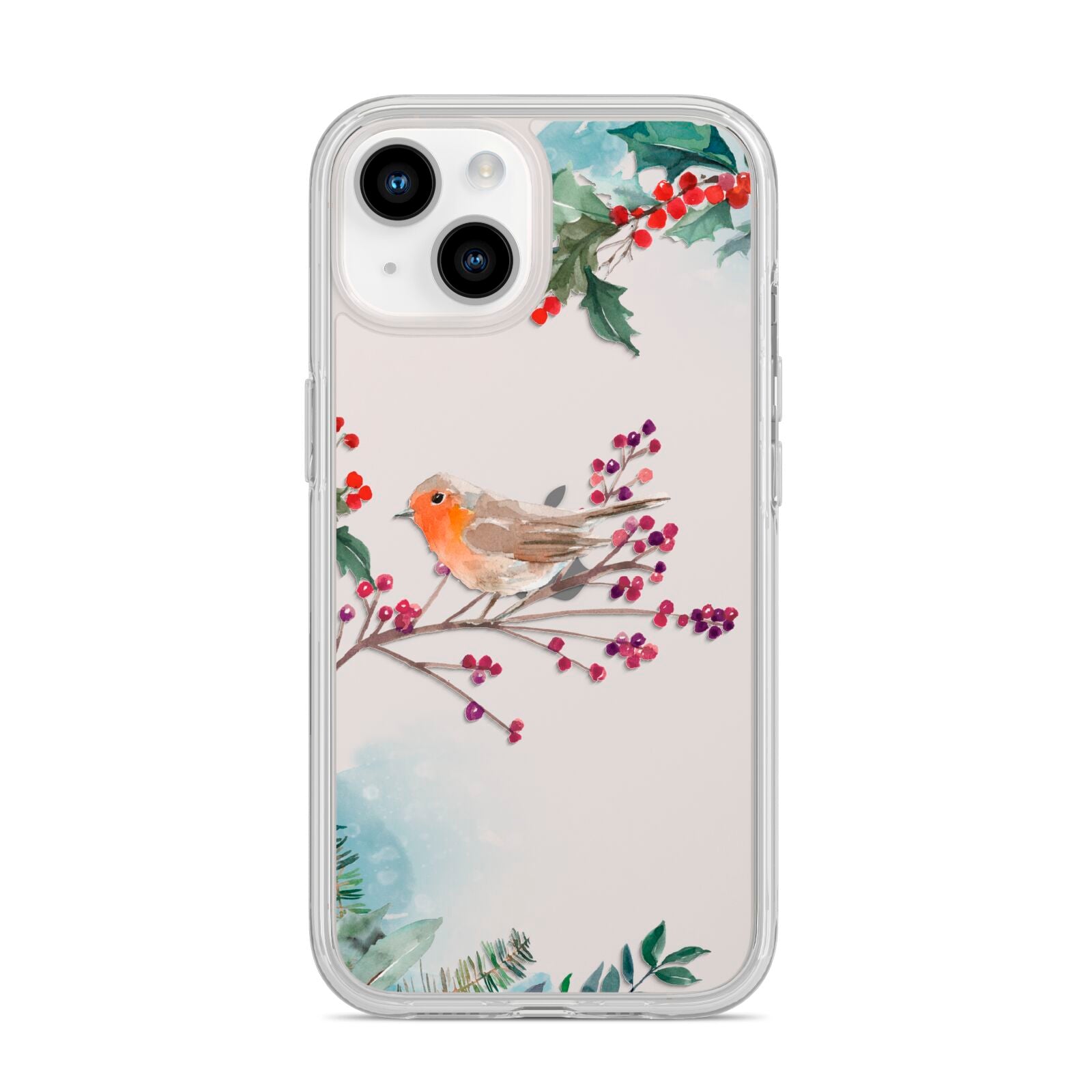 Christmas Robin Floral iPhone 14 Clear Tough Case Starlight