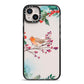 Christmas Robin Floral iPhone 14 Plus Black Impact Case on Silver phone