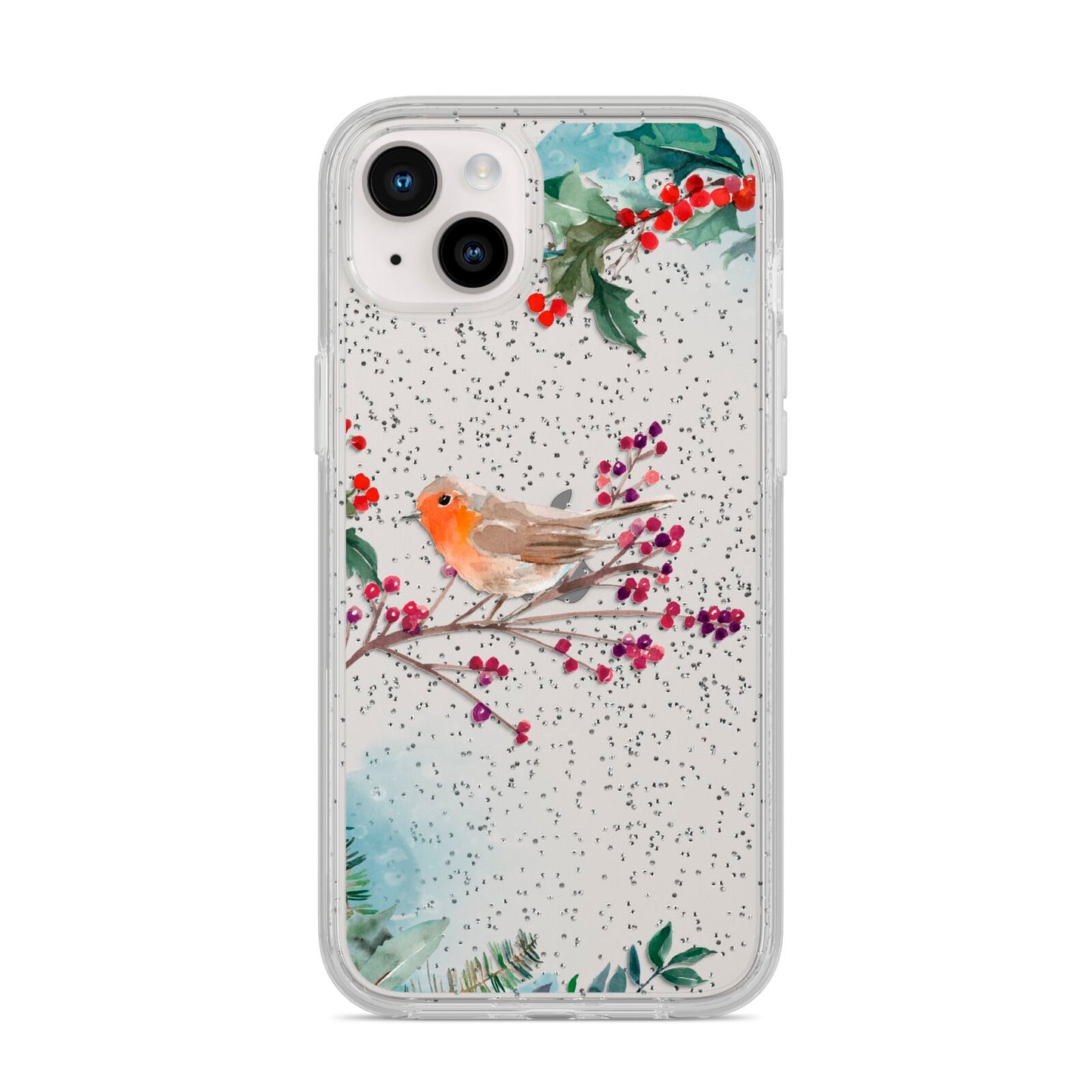 Christmas Robin Floral iPhone 14 Plus Glitter Tough Case Starlight